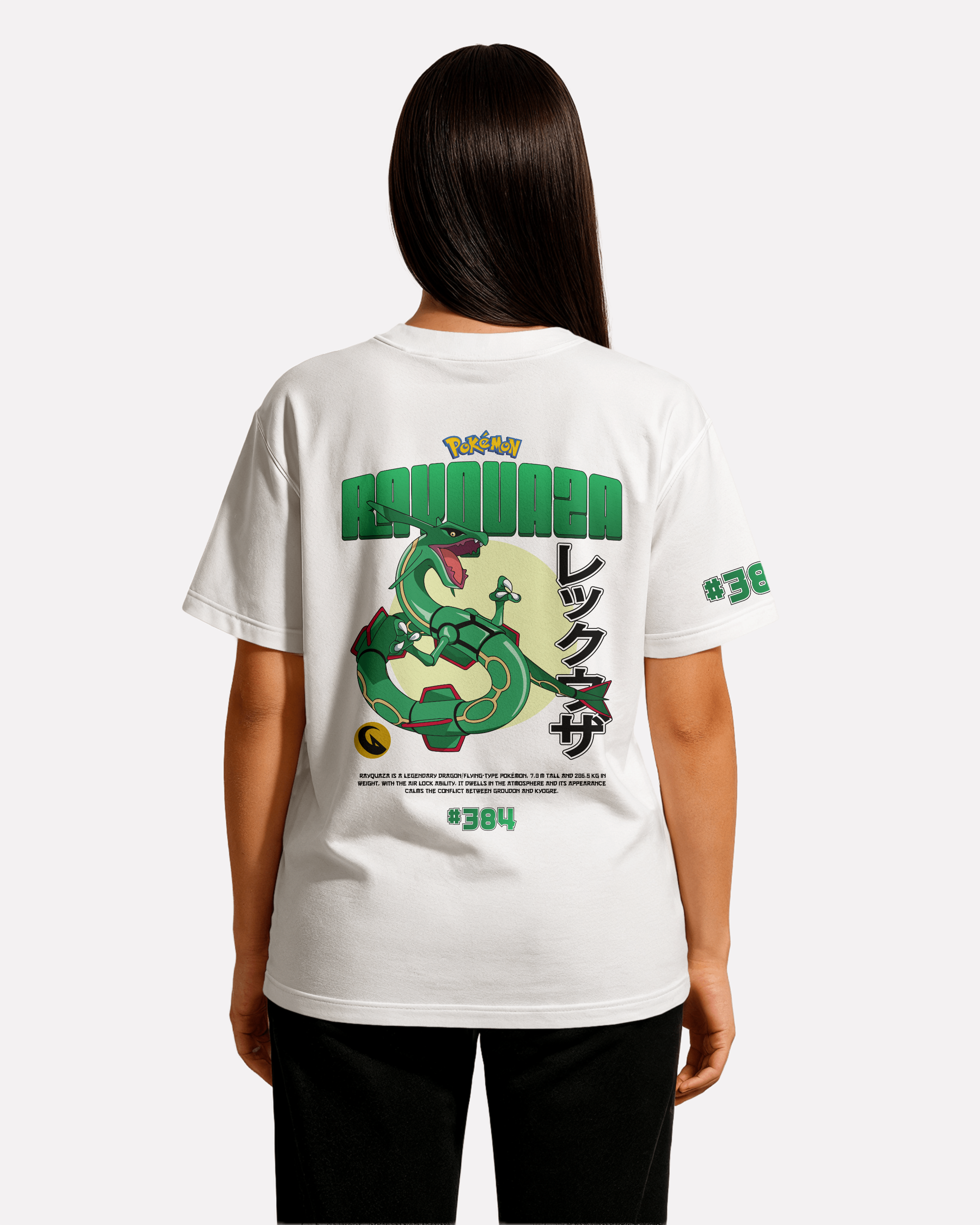 Rayquaza Oversize/Box T-shirt Unisex biała/czarna
