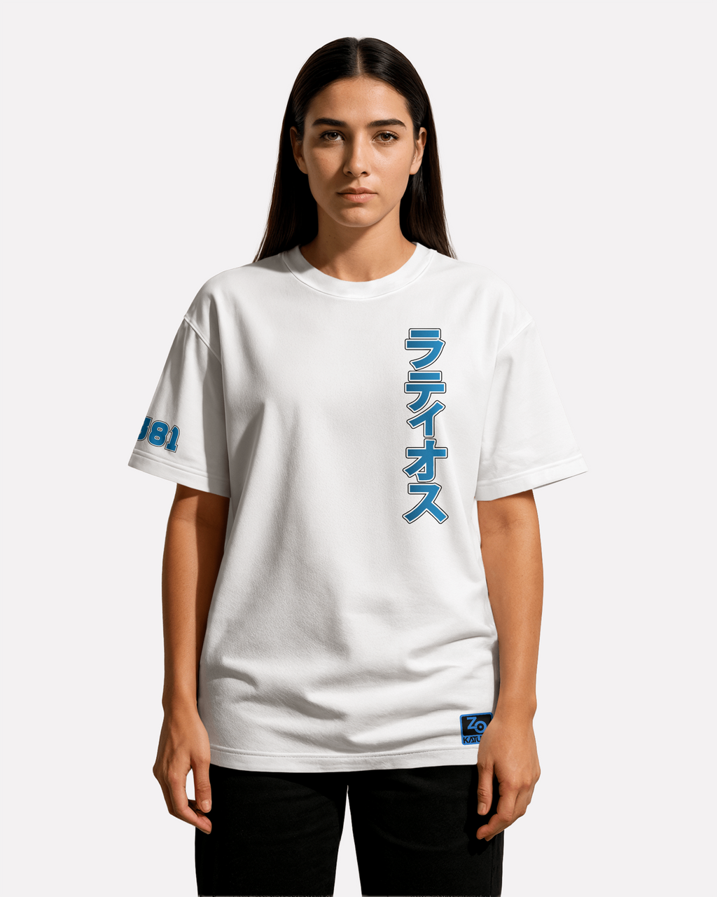 Latios Oversize/Box T-shirt Unisex biała/czarna