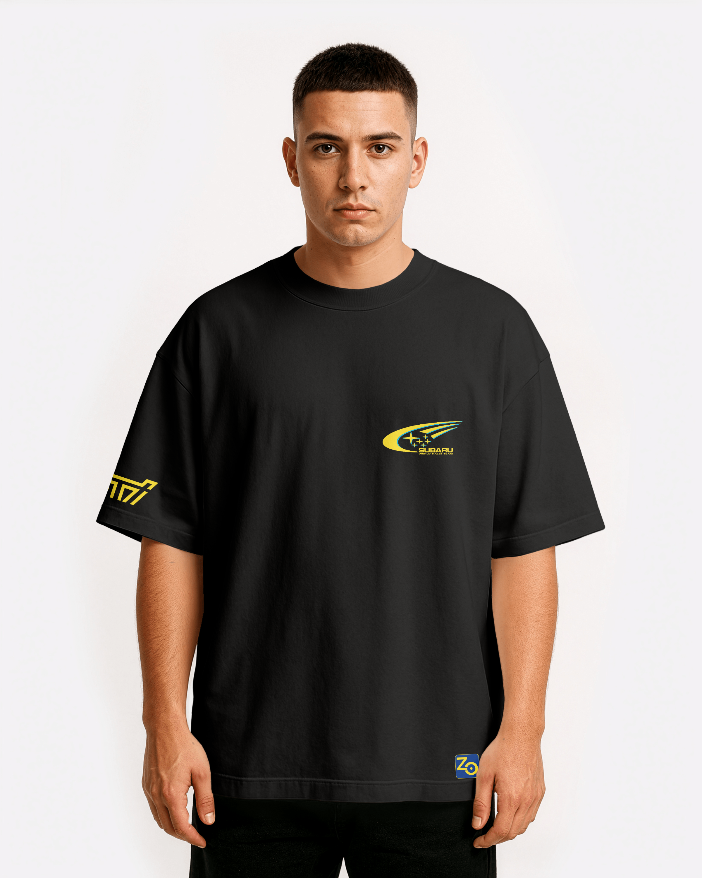 Subaru Impreza STI WRC Oversize T-shirt Unisex biała/czarna