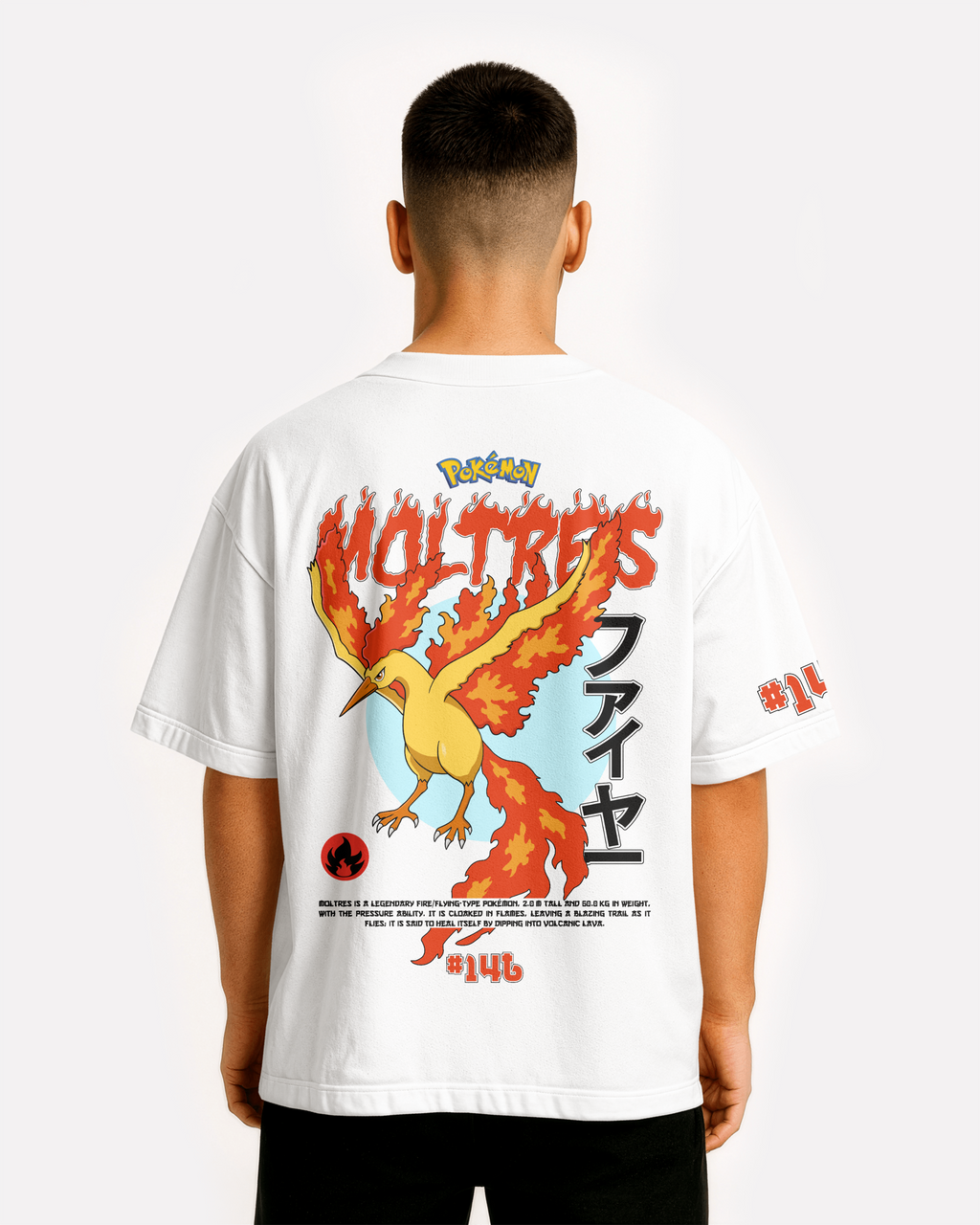 Moltres  Oversize/Box T-shirt Unisex biała/czarna