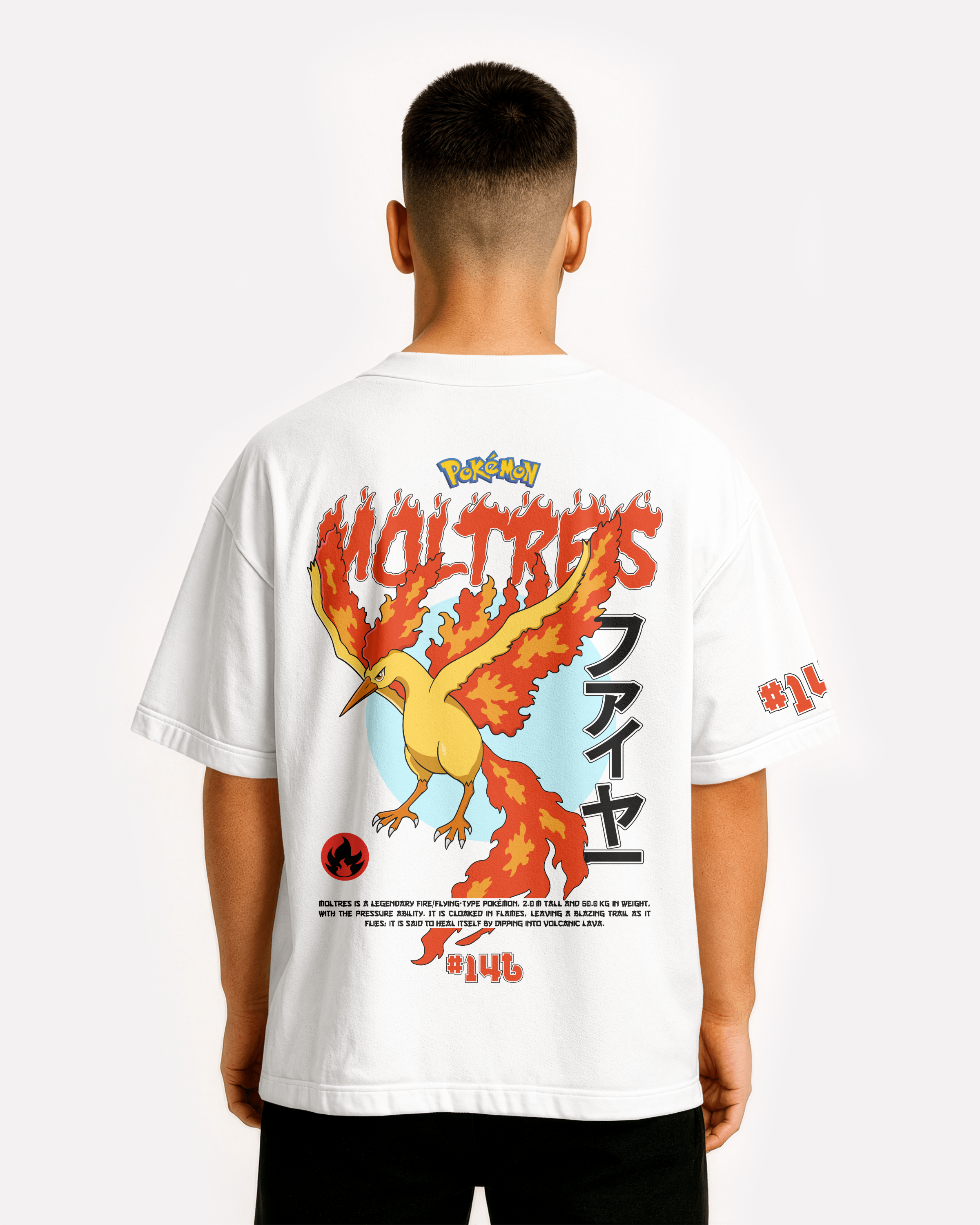 Moltres  Oversize/Box T-shirt Unisex biała/czarna