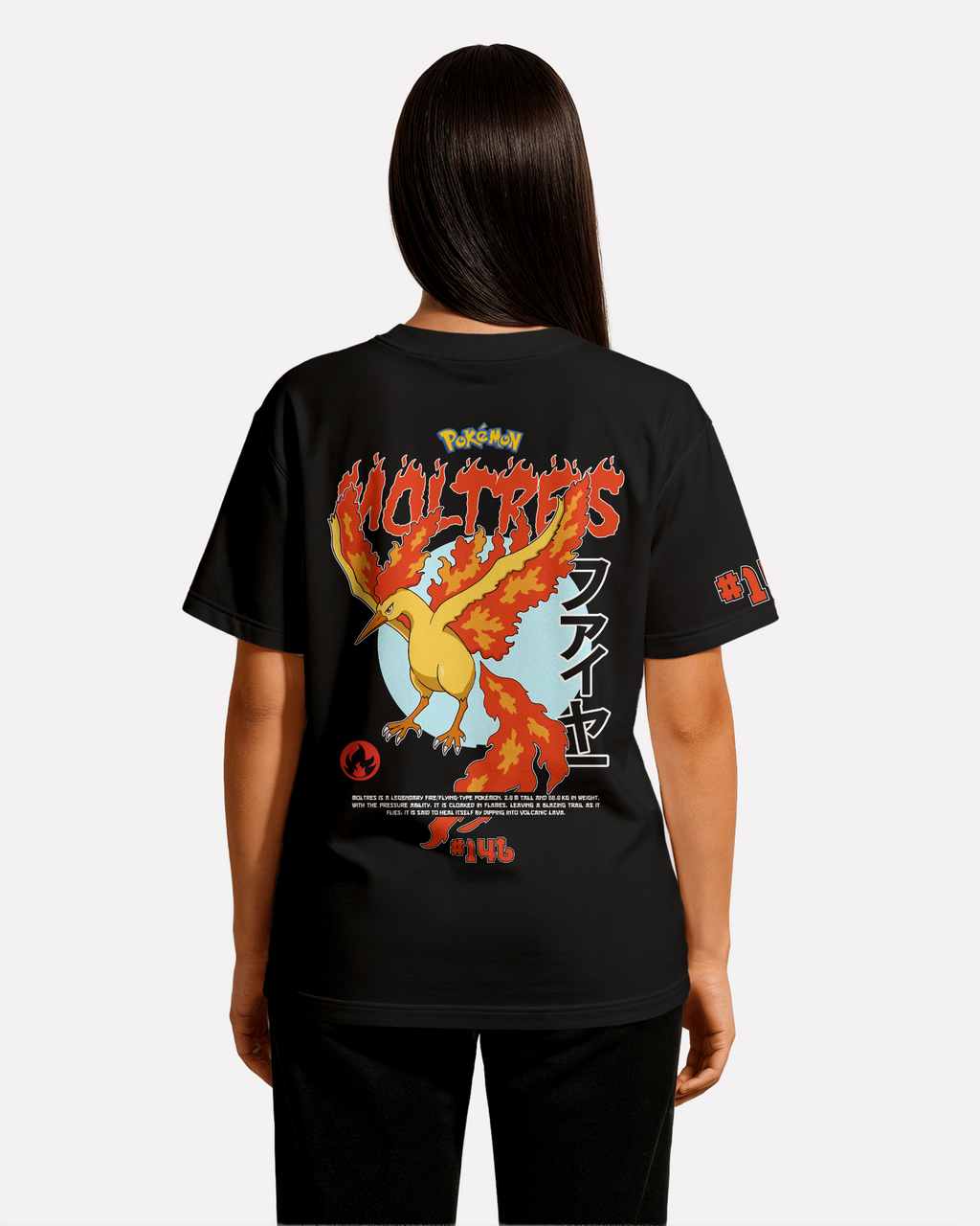 Moltres  Oversize/Box T-shirt Unisex biała/czarna