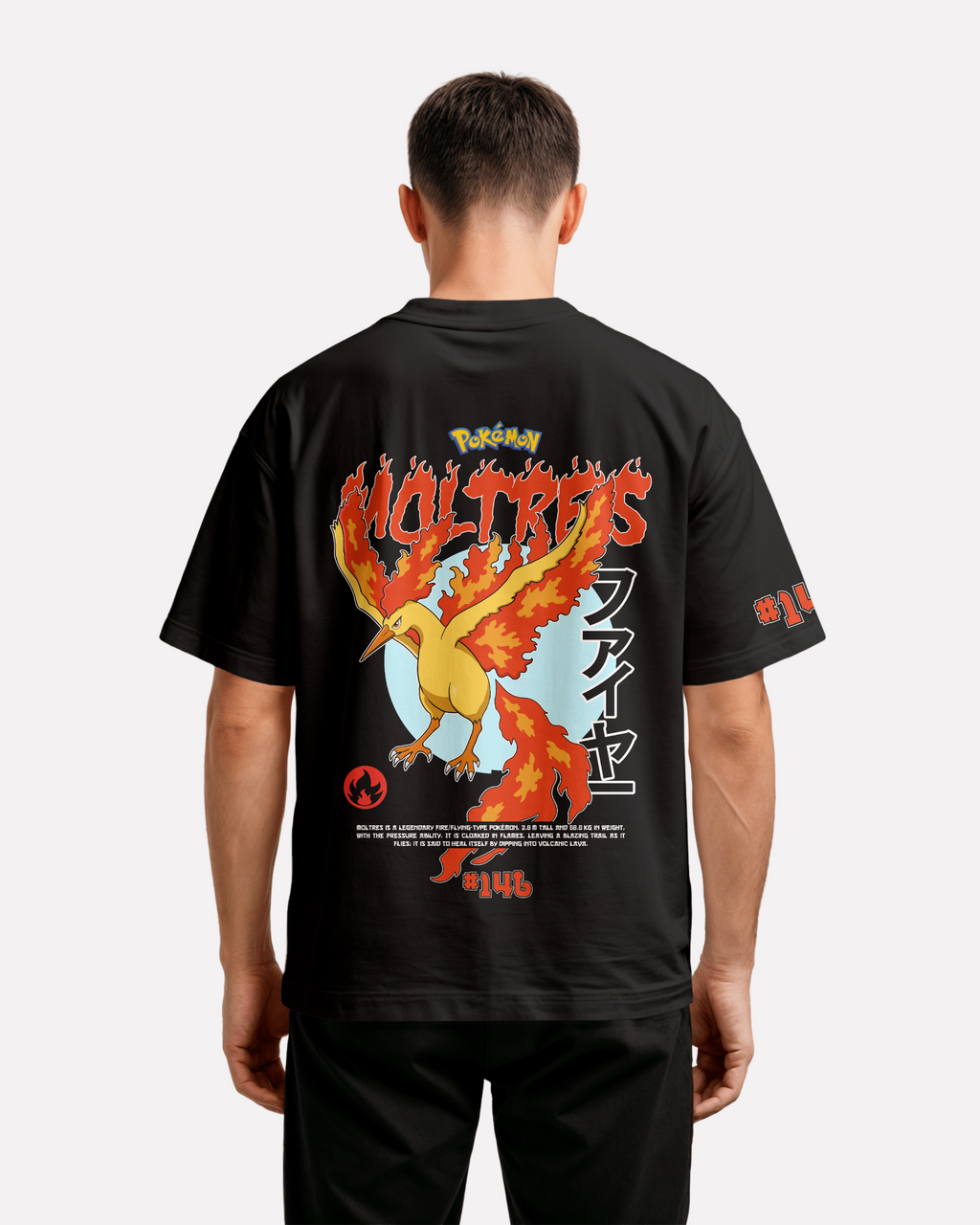 Moltres  Oversize/Box T-shirt Unisex biała/czarna