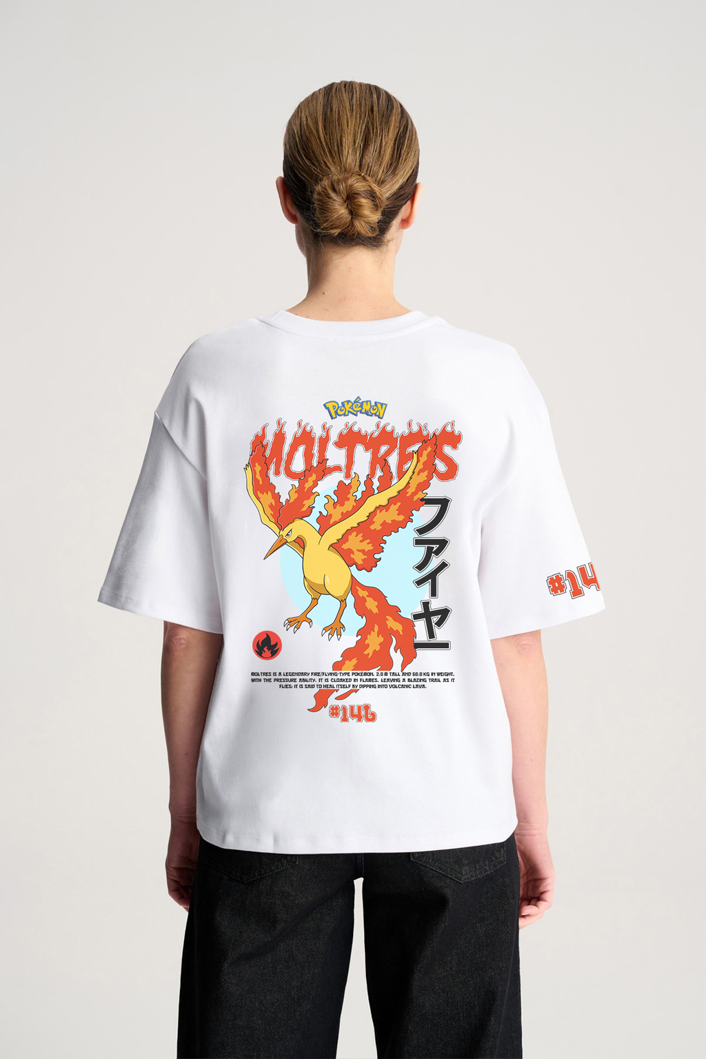 Moltres  Oversize/Box T-shirt Unisex biała/czarna