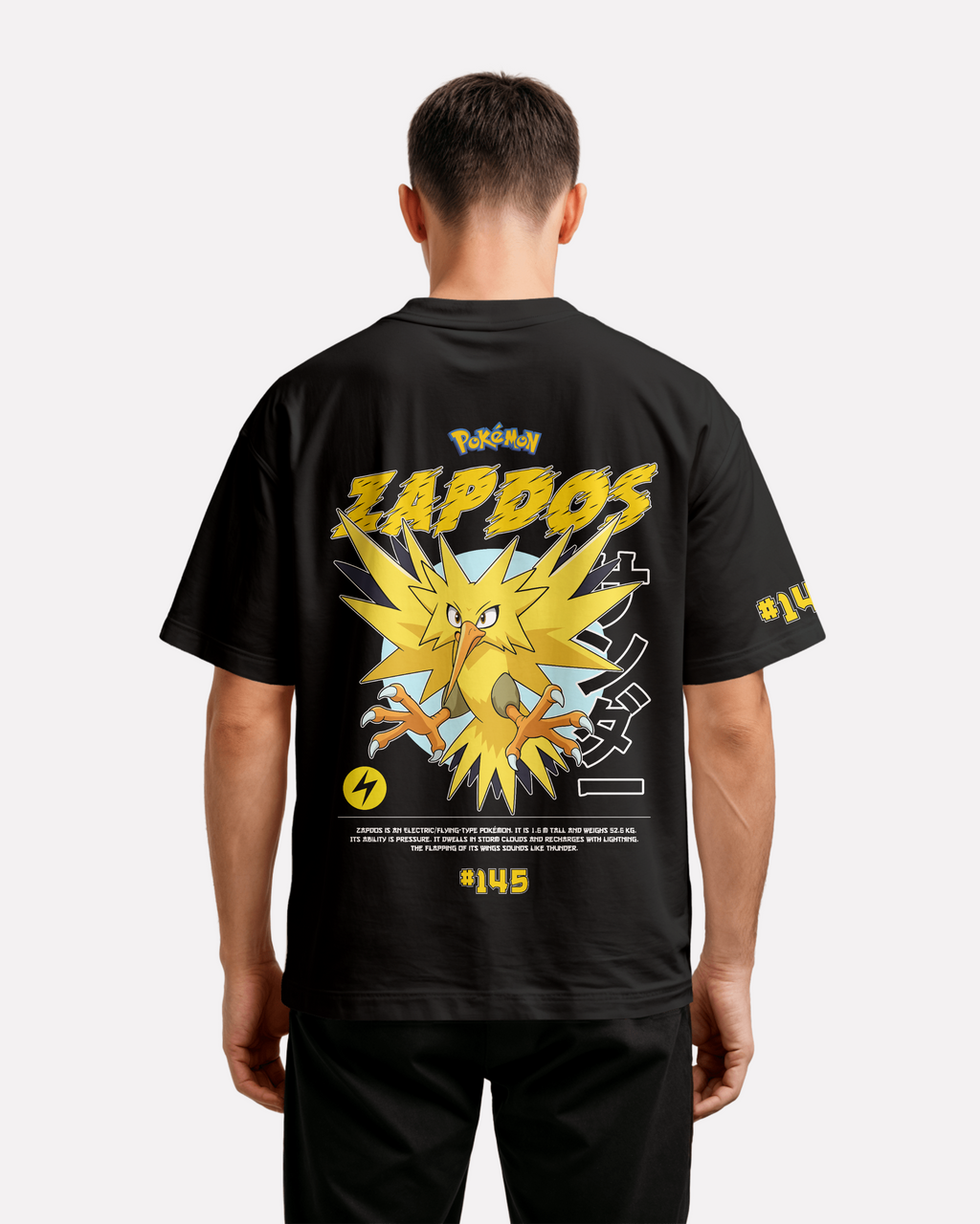 Zapdos Oversize/Box T-shirt Unisex biała/czarna