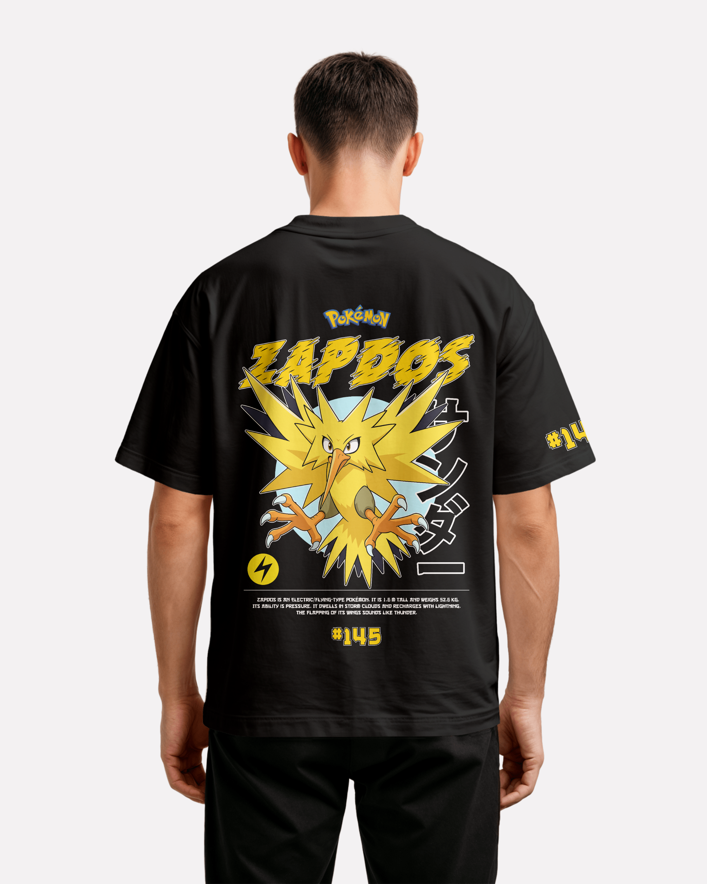 Zapdos Oversize/Box T-shirt Unisex biała/czarna