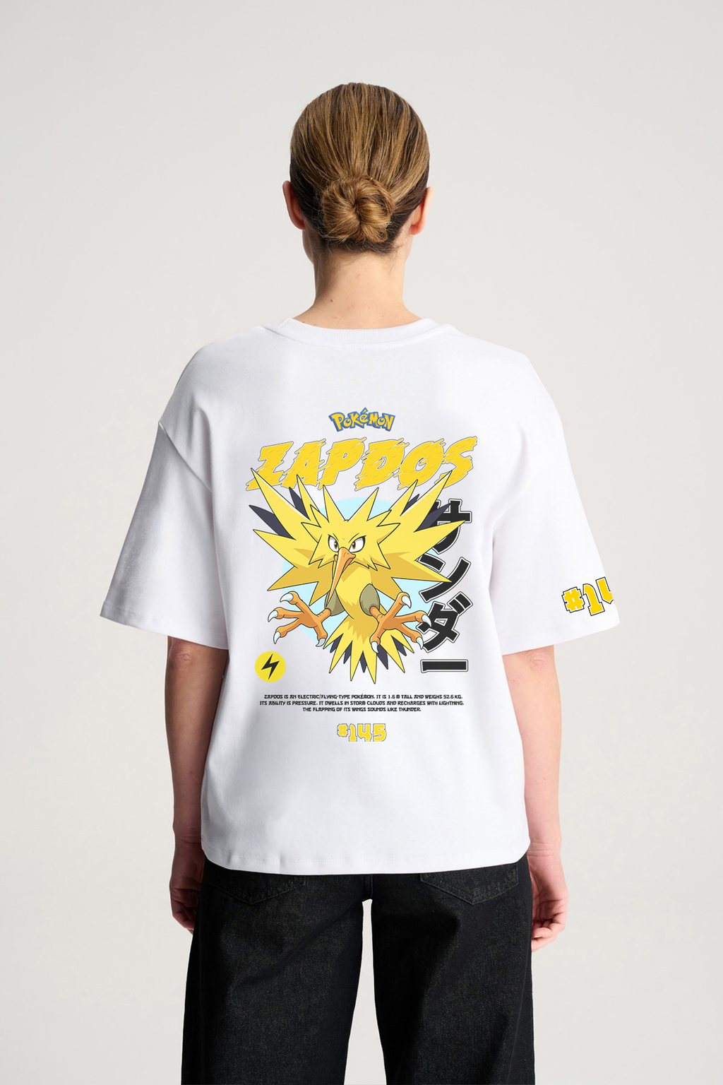 Zapdos Oversize/Box T-shirt Unisex biała/czarna