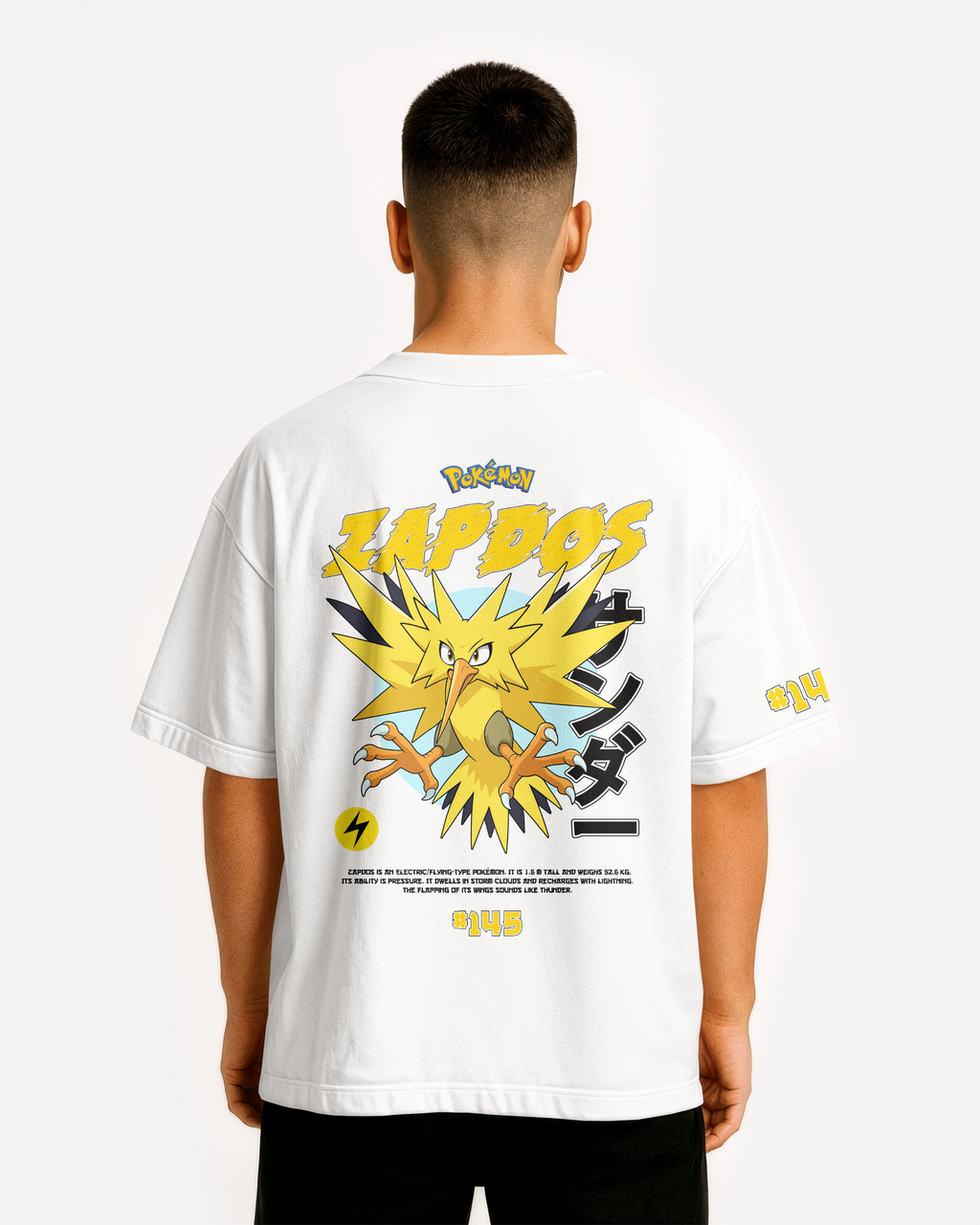 Zapdos Oversize/Box T-shirt Unisex biała/czarna