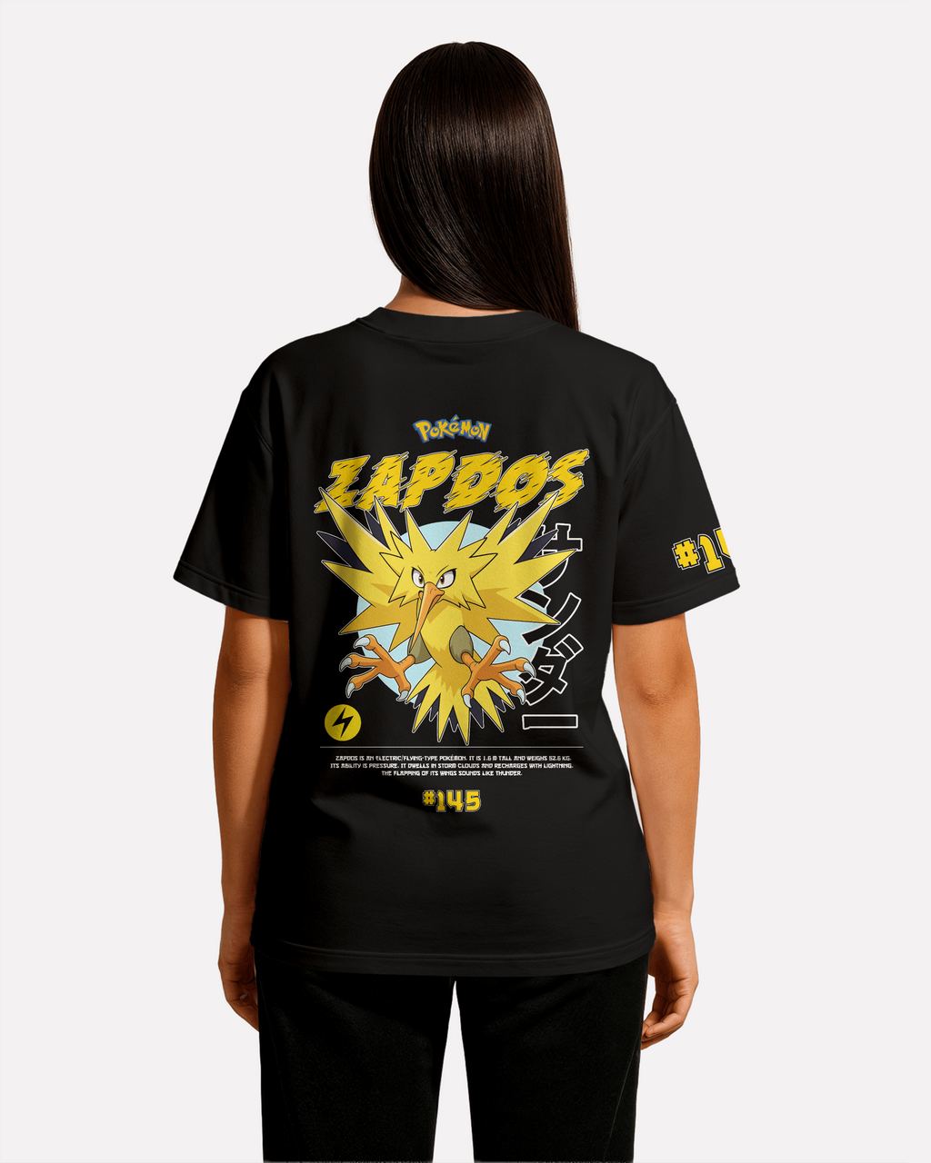 Zapdos Oversize/Box T-shirt Unisex biała/czarna