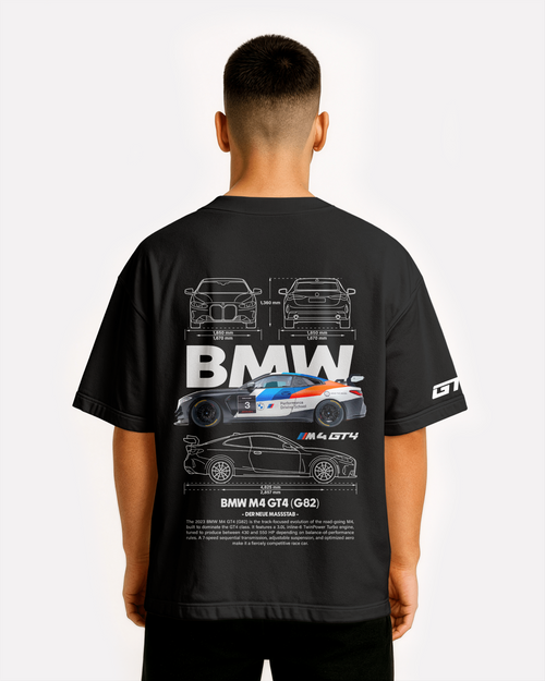 BMW M4 GT4 G82 Oversize T-shirt Unisex biała/czarna
