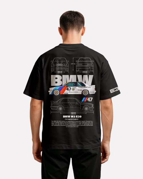BMW M3 E30 Oversize T-shirt Unisex biała/czarna