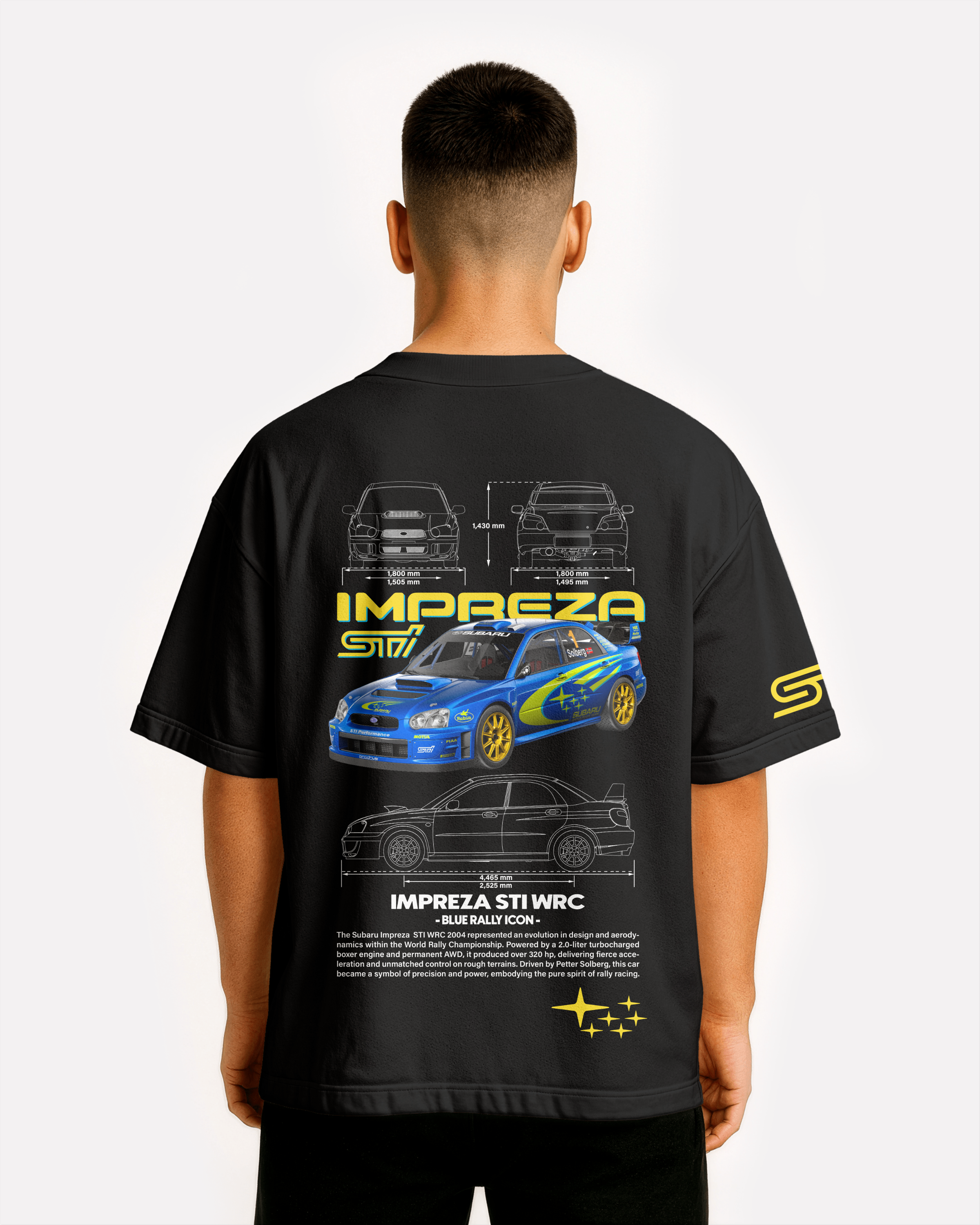 Subaru Impreza STI WRC Oversize T-shirt Unisex biała/czarna