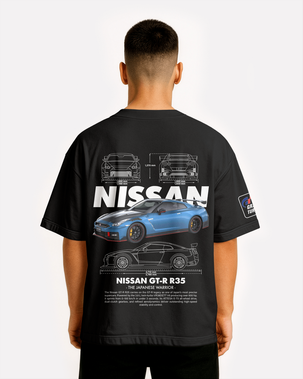Nissan GTR R35 Oversize T-shirt Unisex biała/czarna