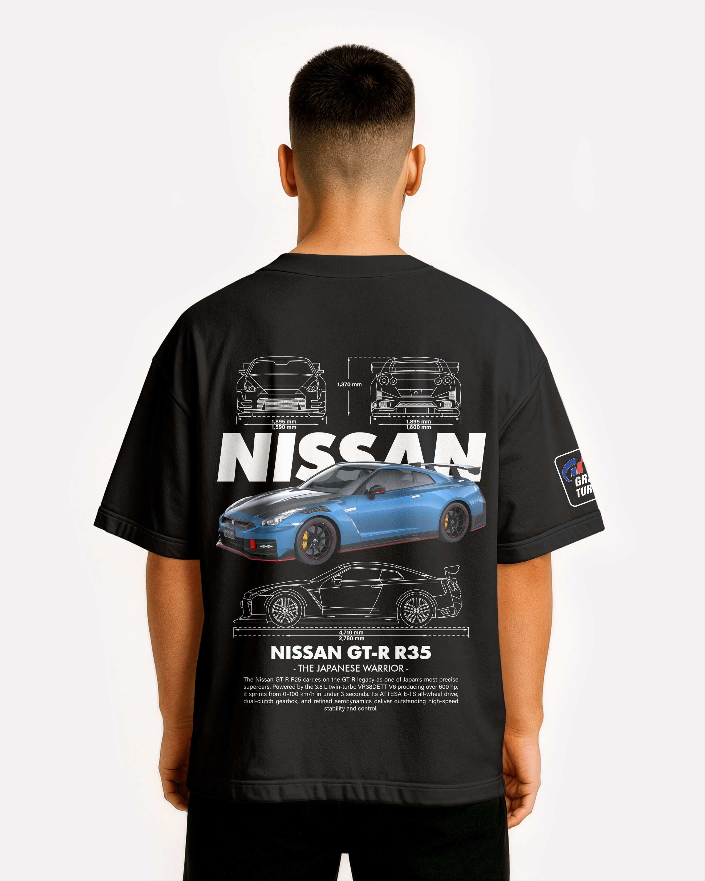 Nissan GTR R35 Oversize T-shirt Unisex biała/czarna