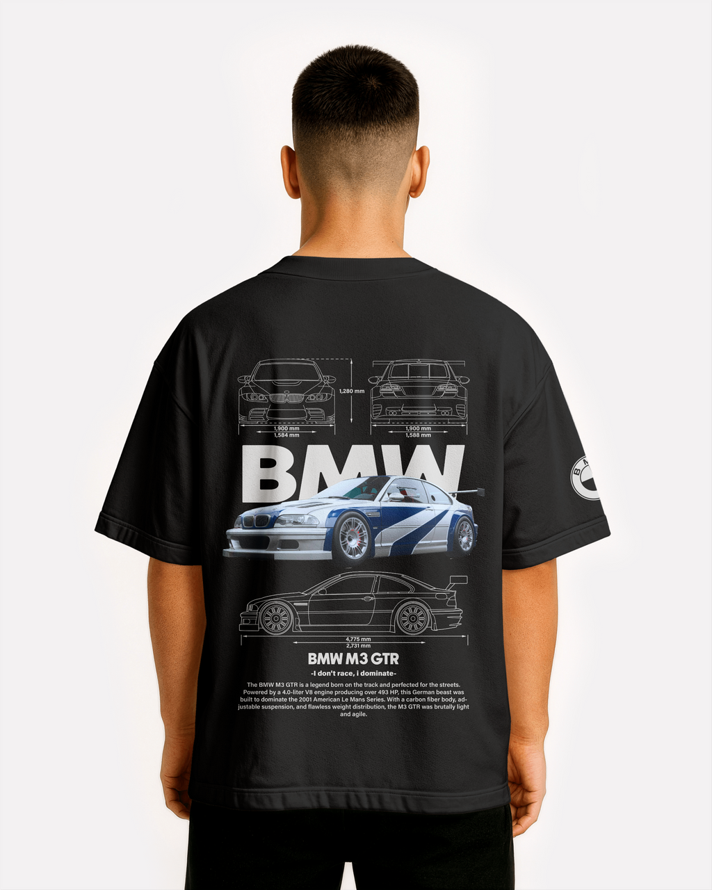 BMW M3 GTR Oversize T-shirt Unisex biała/czarna