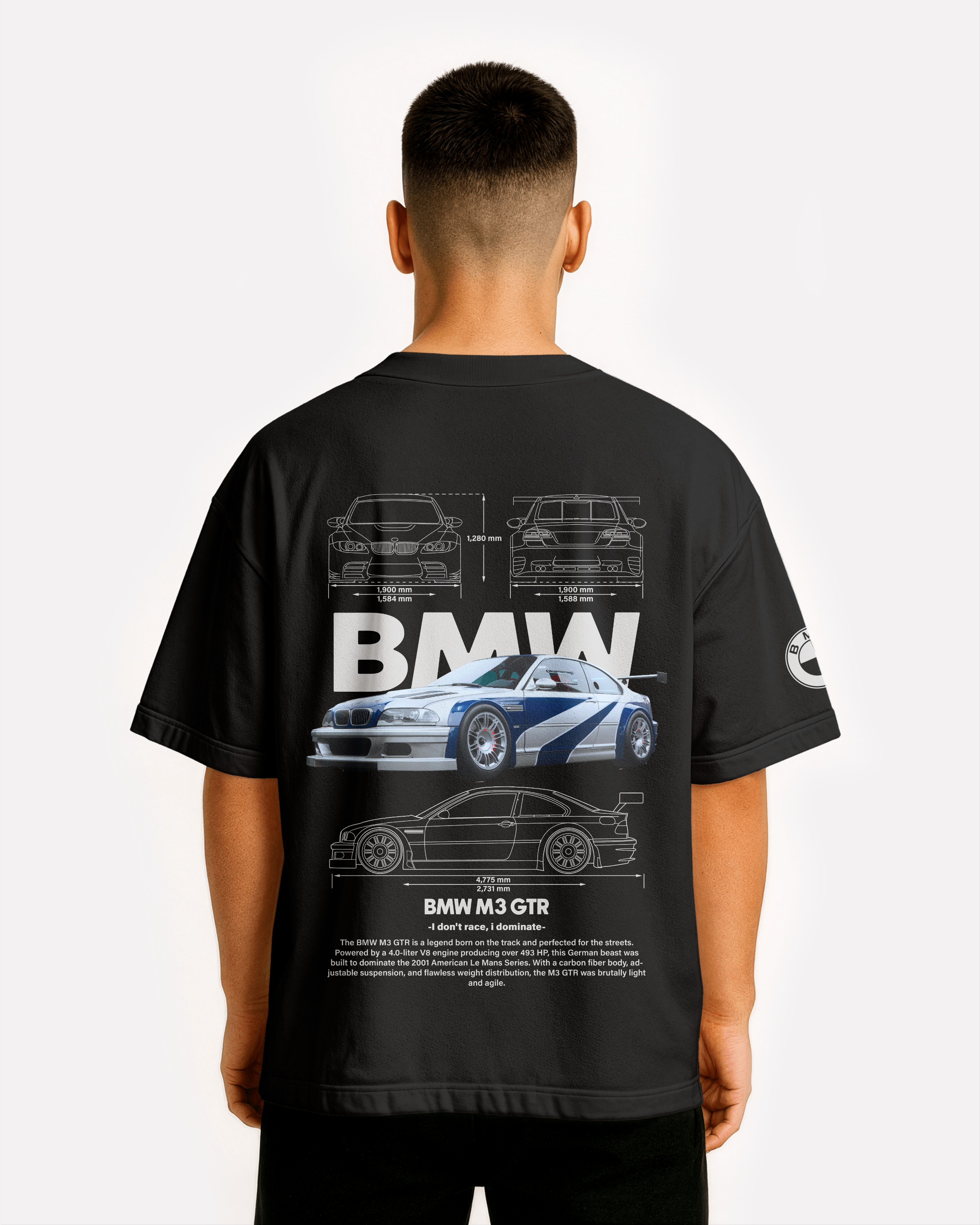 BMW M3 GTR Oversize T-shirt Unisex biała/czarna
