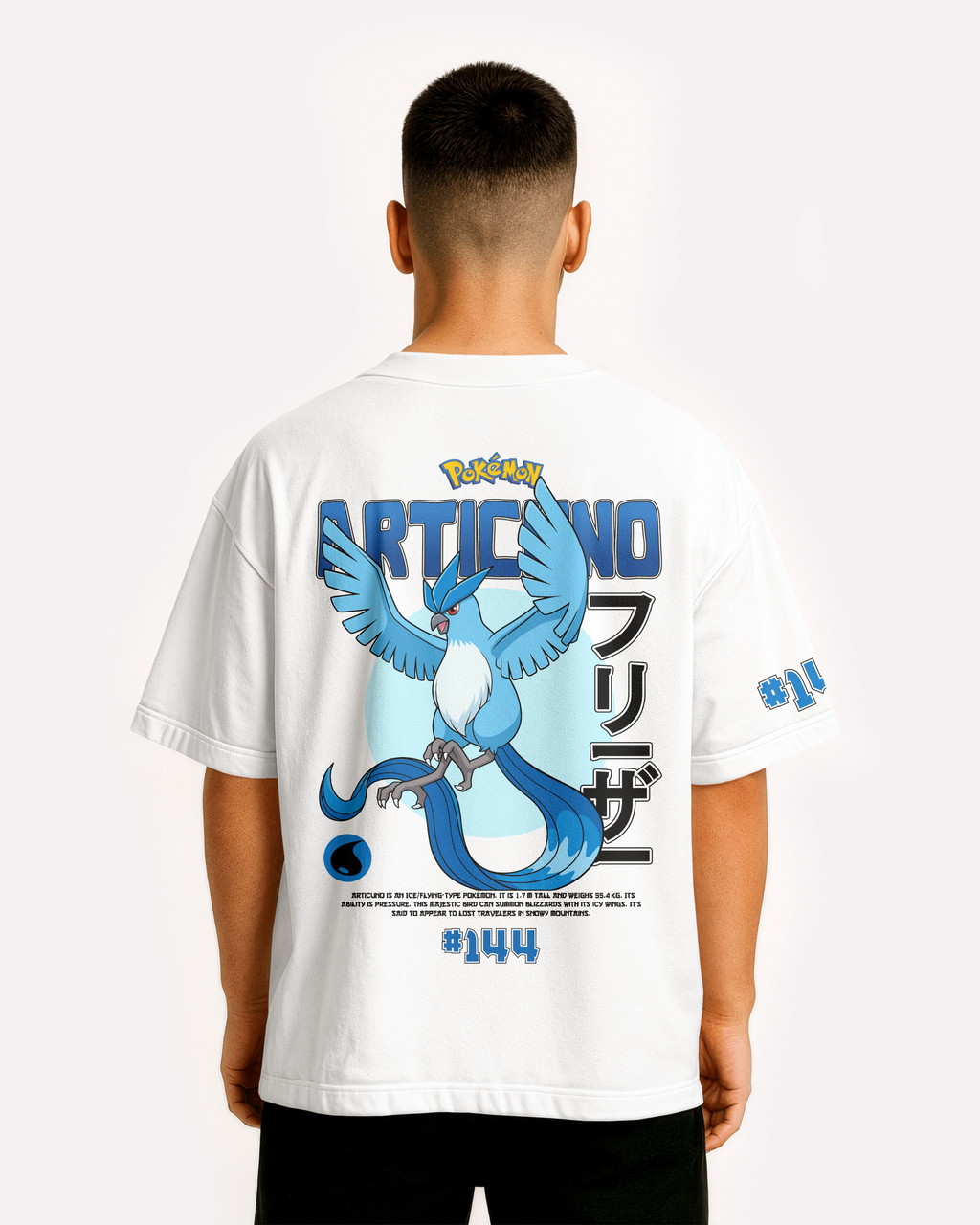 Articuno Oversize/Box T-shirt Unisex biała/czarna
