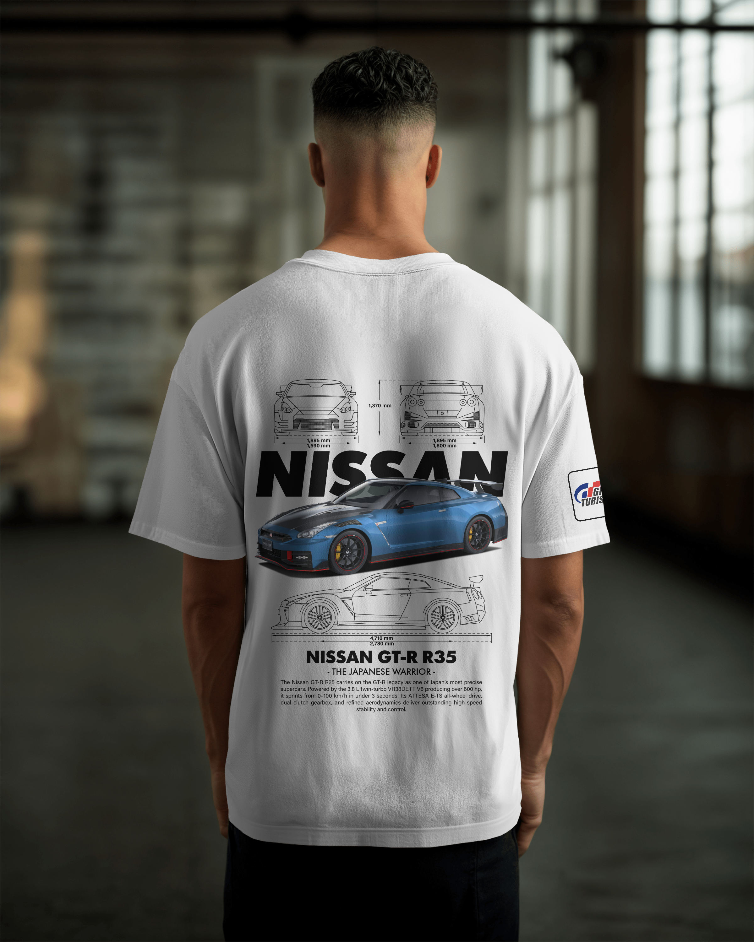 Nissan GTR R35 Oversize T-shirt Unisex biała/czarna