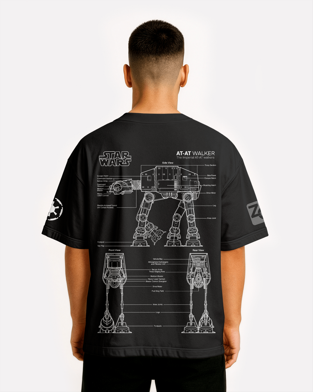 AT-AT Oversize T-shirt Unisex biała/czarna