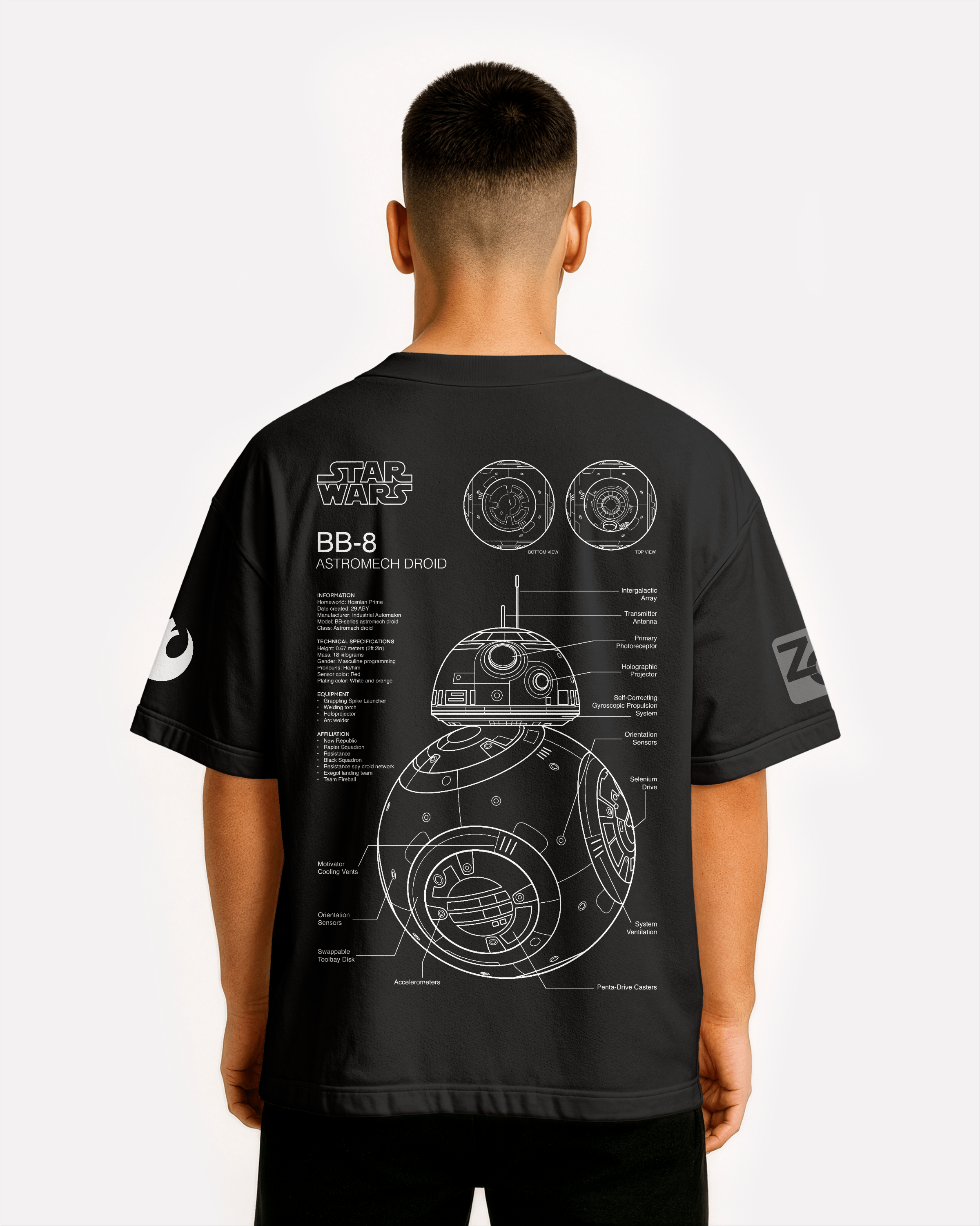 BB-8 Oversize T-shirt Unisex biała/czarna