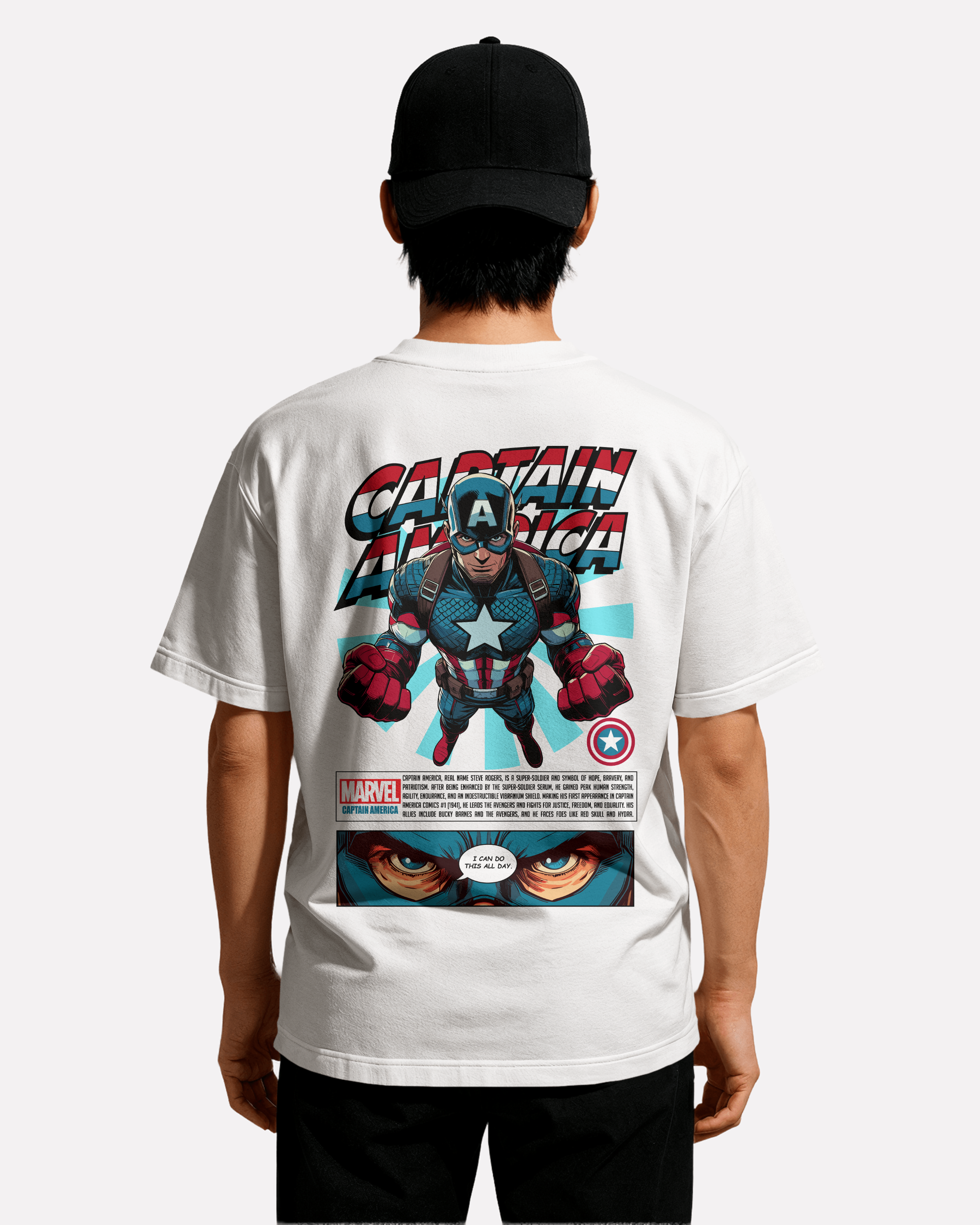 Captain America T-shirt Classic Unisex biała/czarna