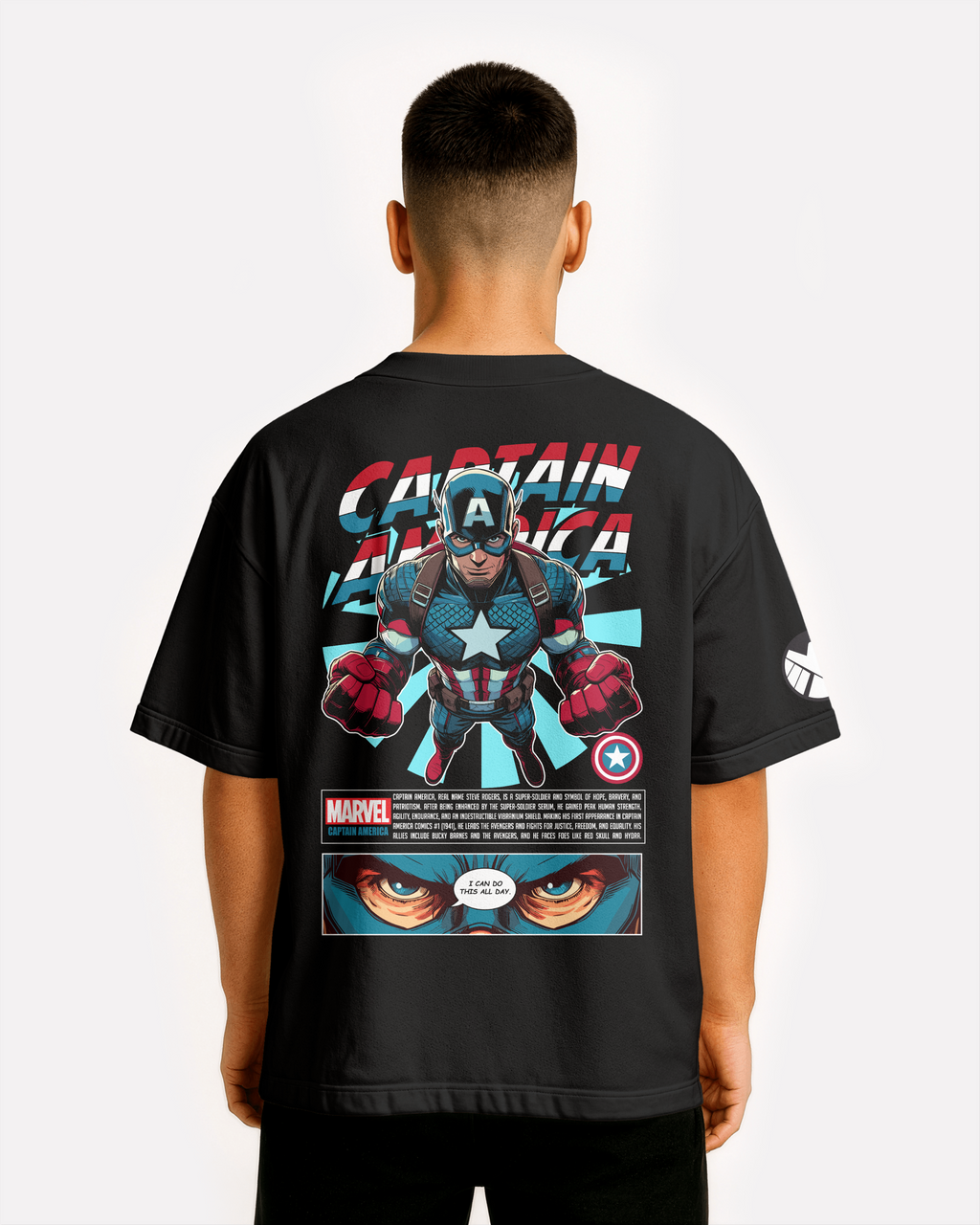 Captain America Oversize/Box T-shirt Unisex biała/czarna