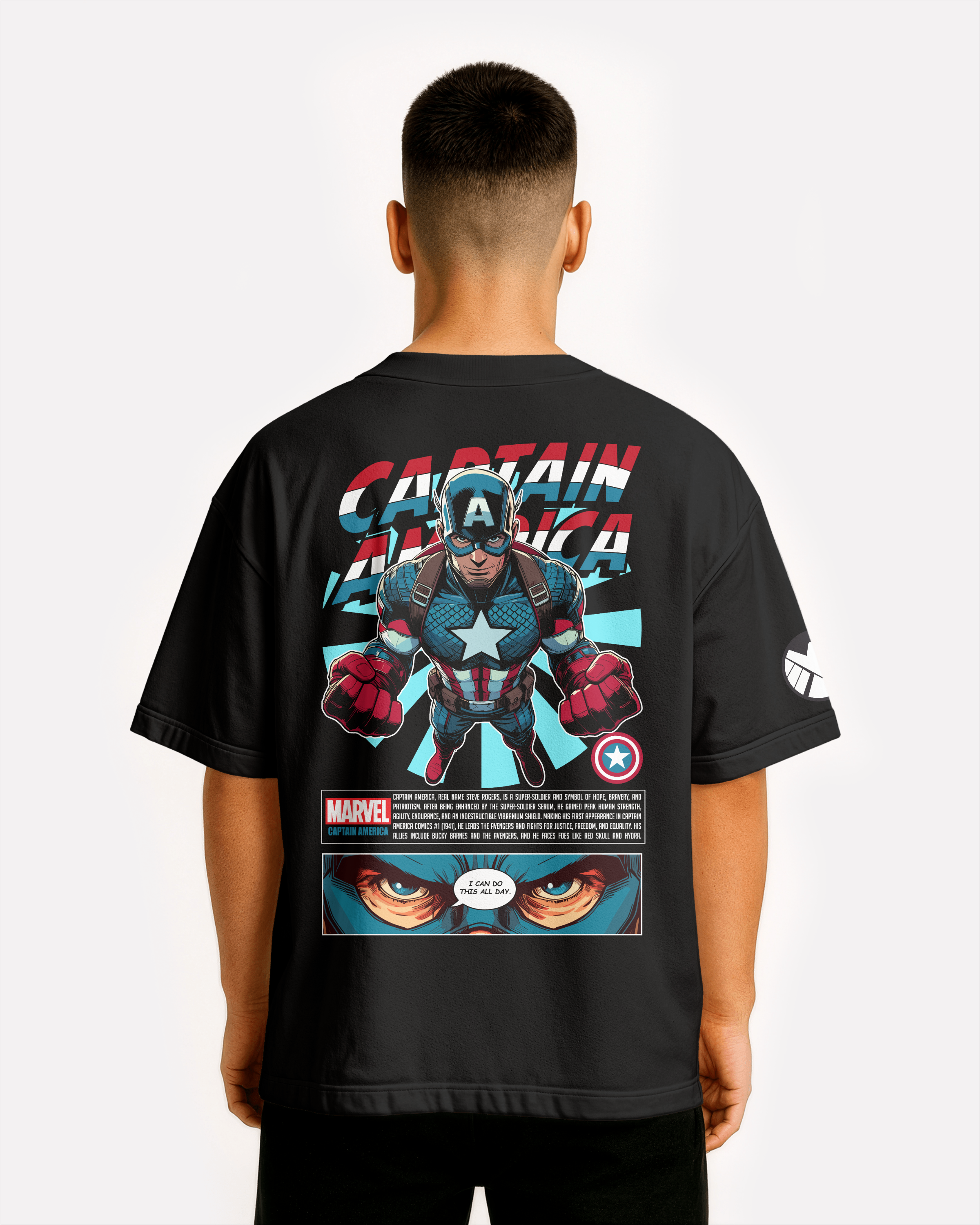Captain America Oversize/Box T-shirt Unisex biała/czarna