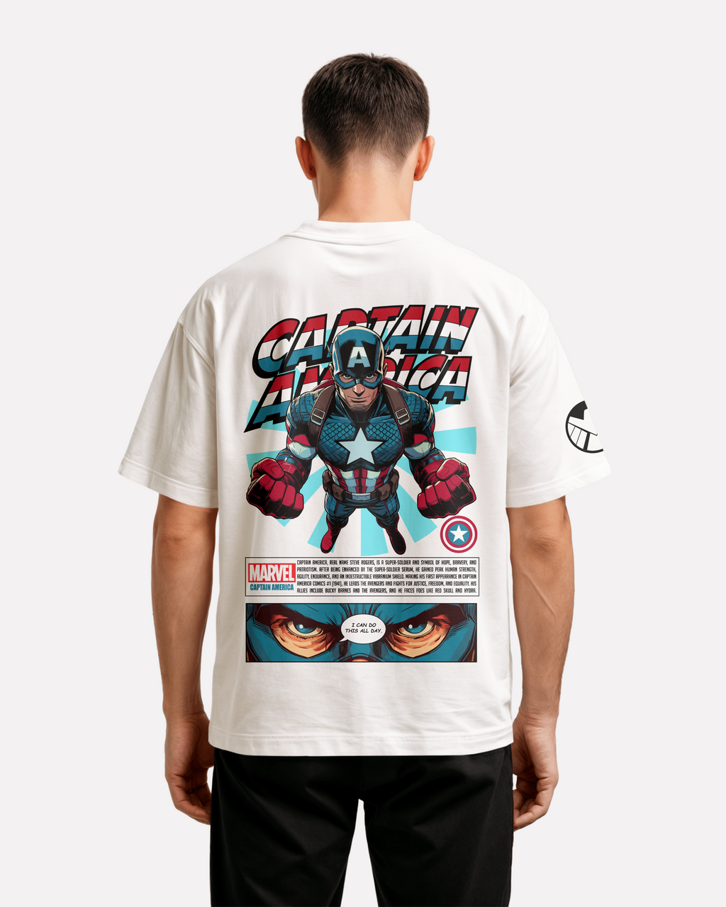Captain America Oversize/Box T-shirt Unisex biała/czarna