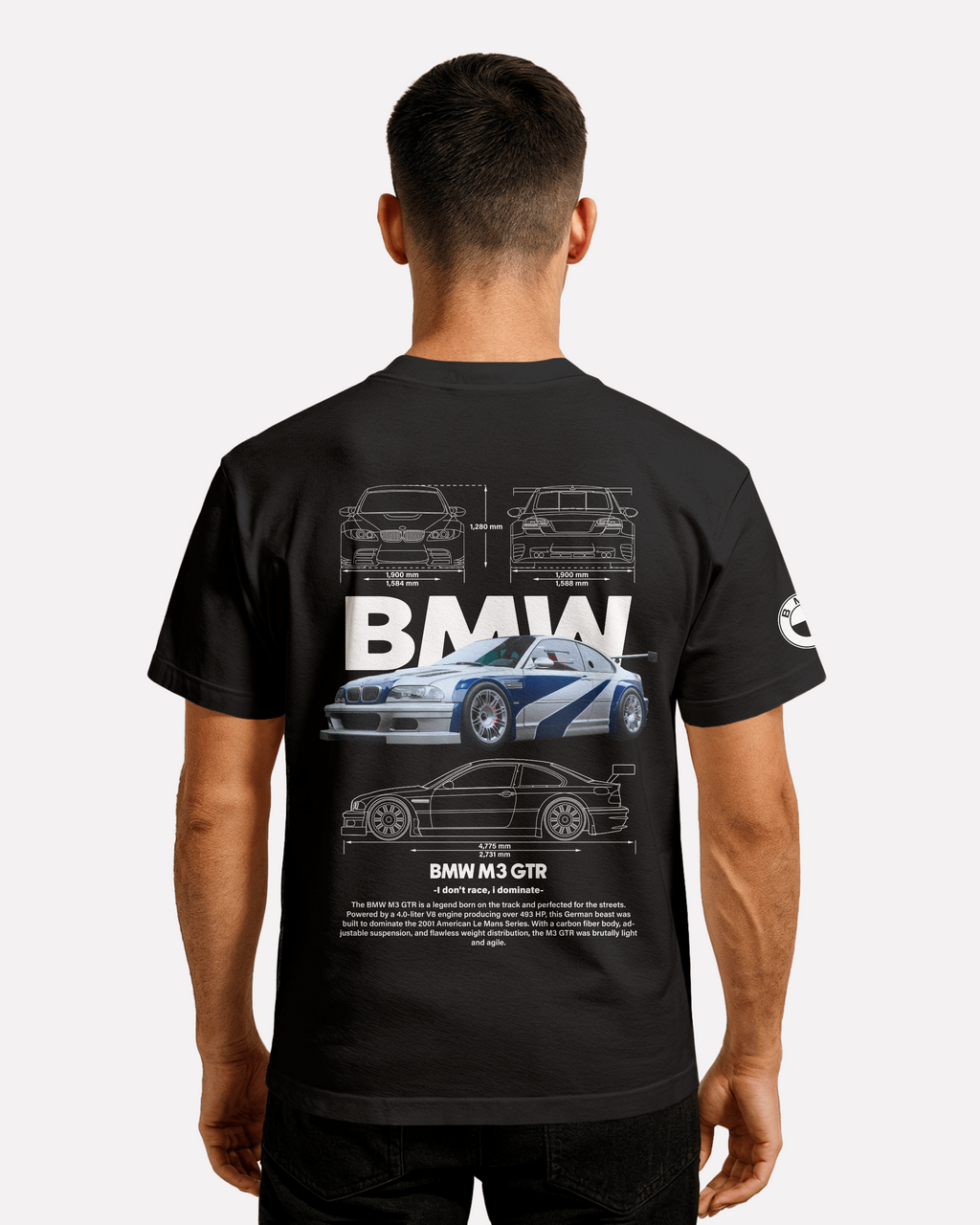 BMW M3 GTR T-shirt Classic Unisex biała/czarna/niebieska