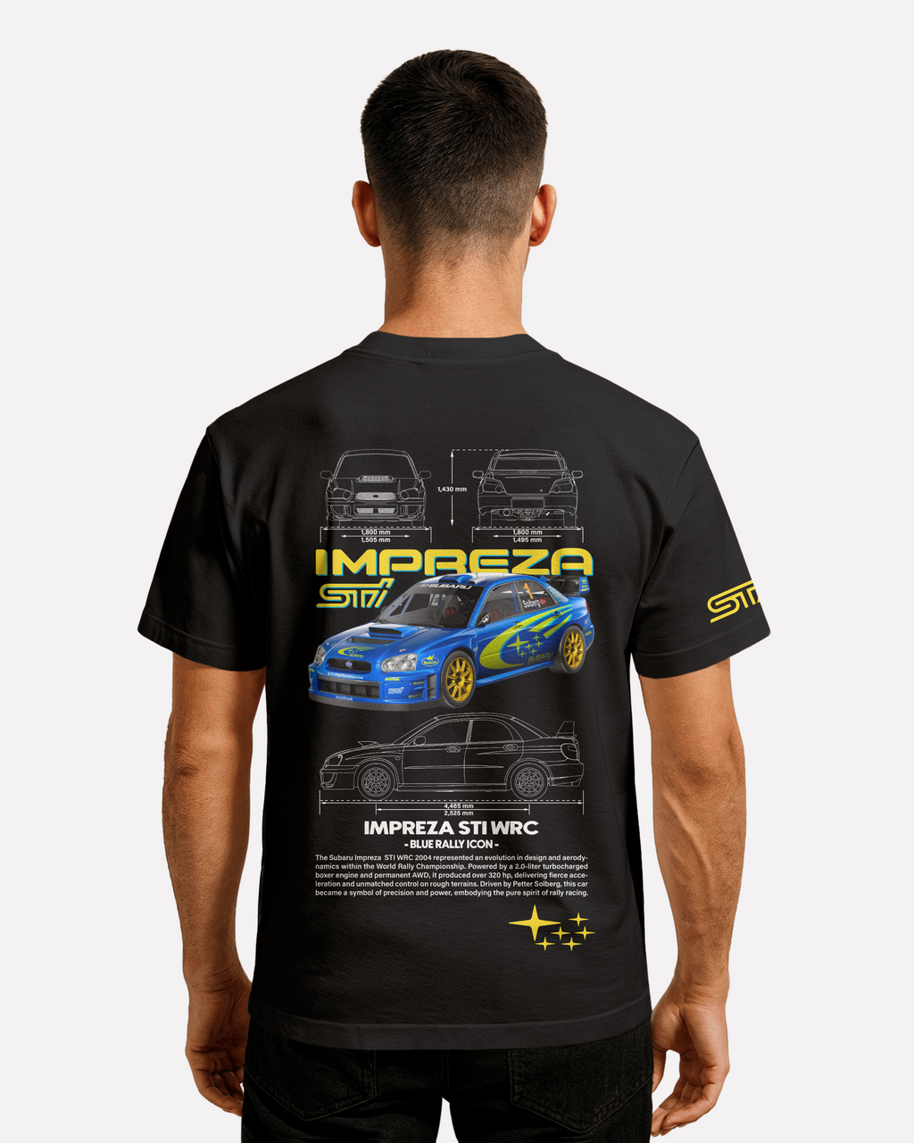 Subaru Impreza STI WRC T-shirt Classic Unisex biała/czarna/niebieska