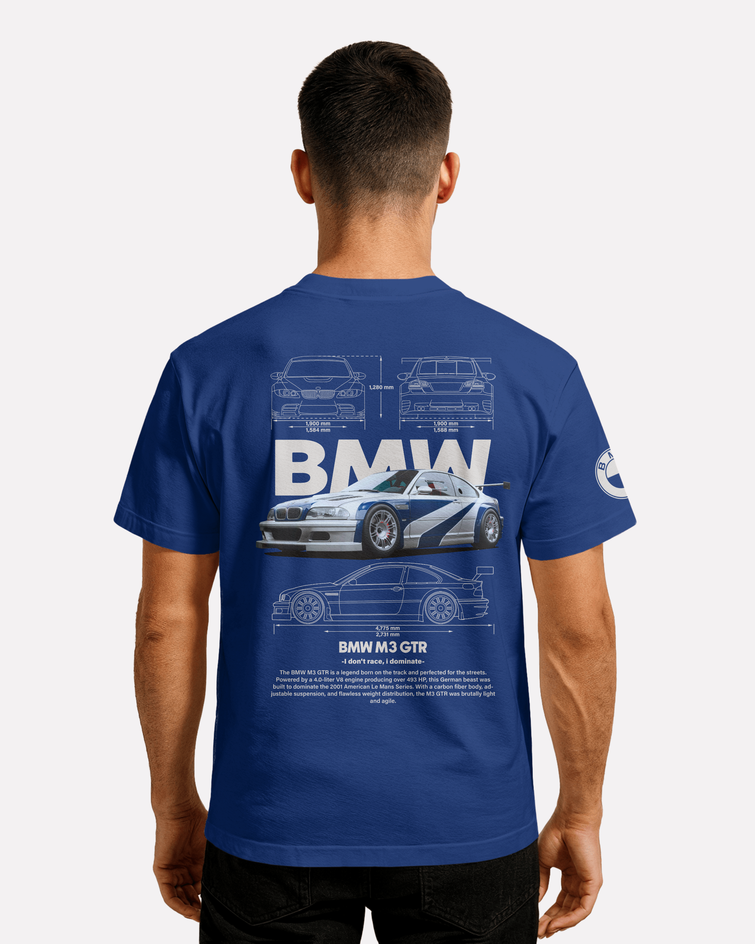 BMW M3 GTR T-shirt Classic Unisex biała/czarna/niebieska