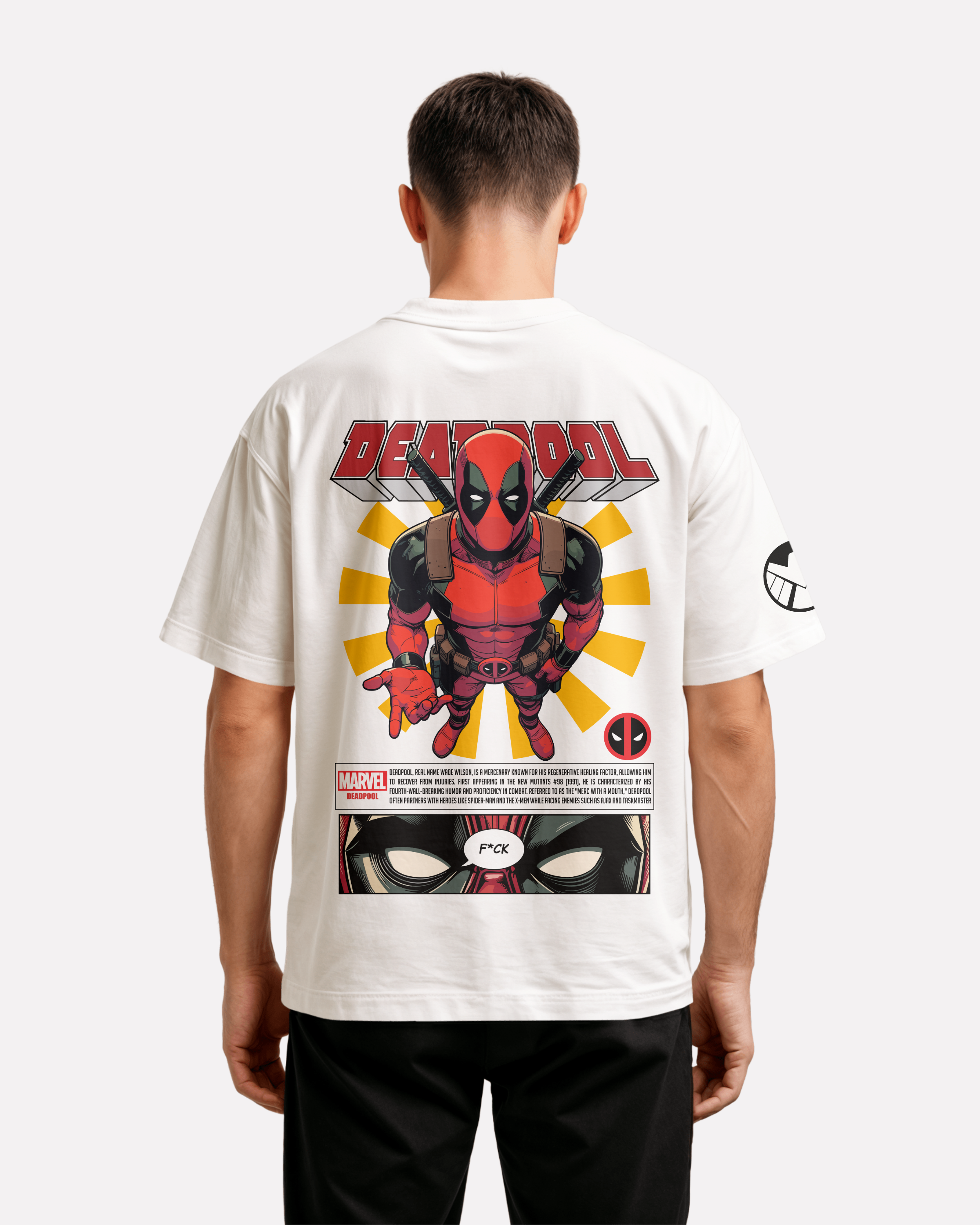 Deadpool Oversize/Box T-shirt Unisex biała/czarna