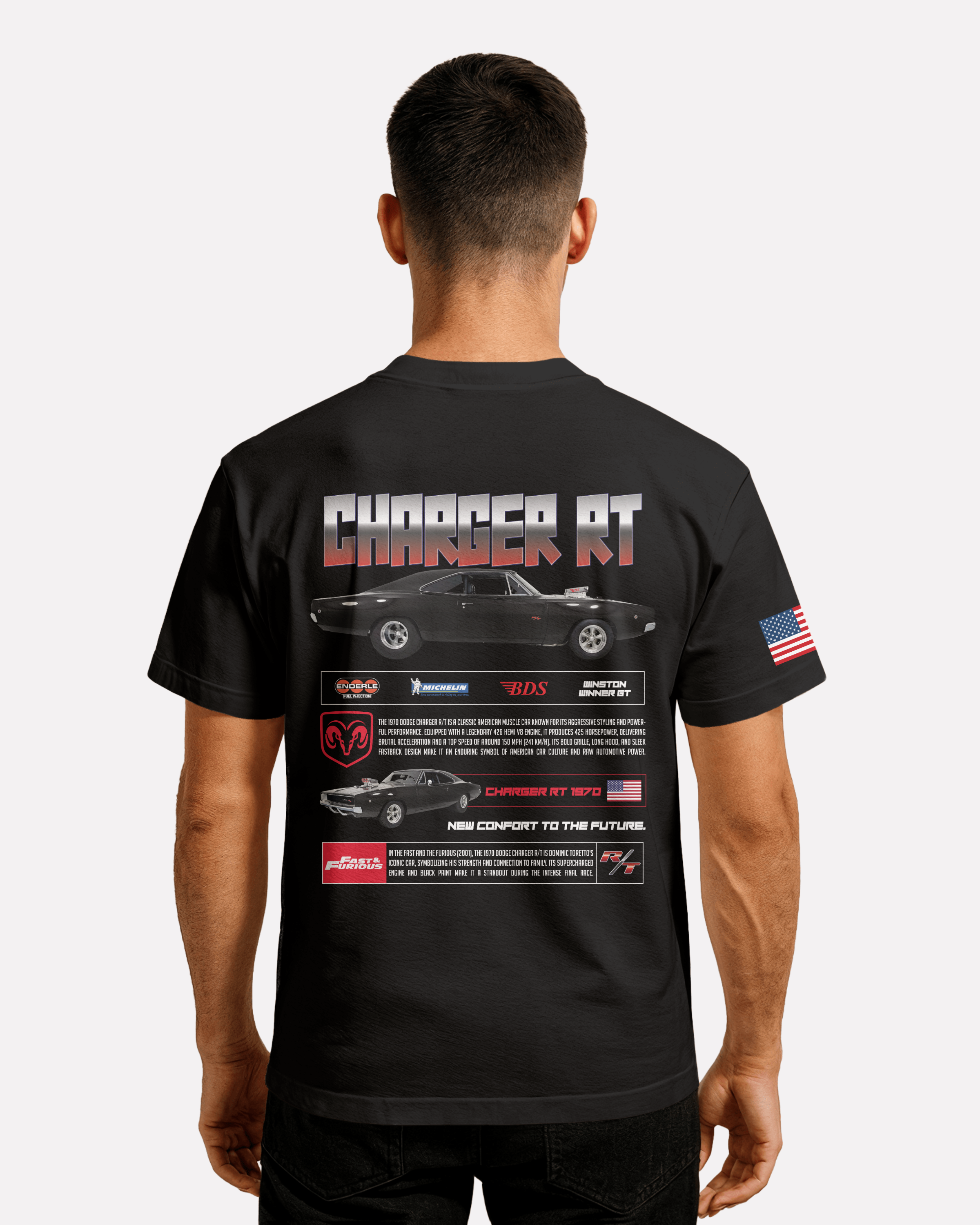 Dodge Charger T-shirt Classic Unisex biała/czarna