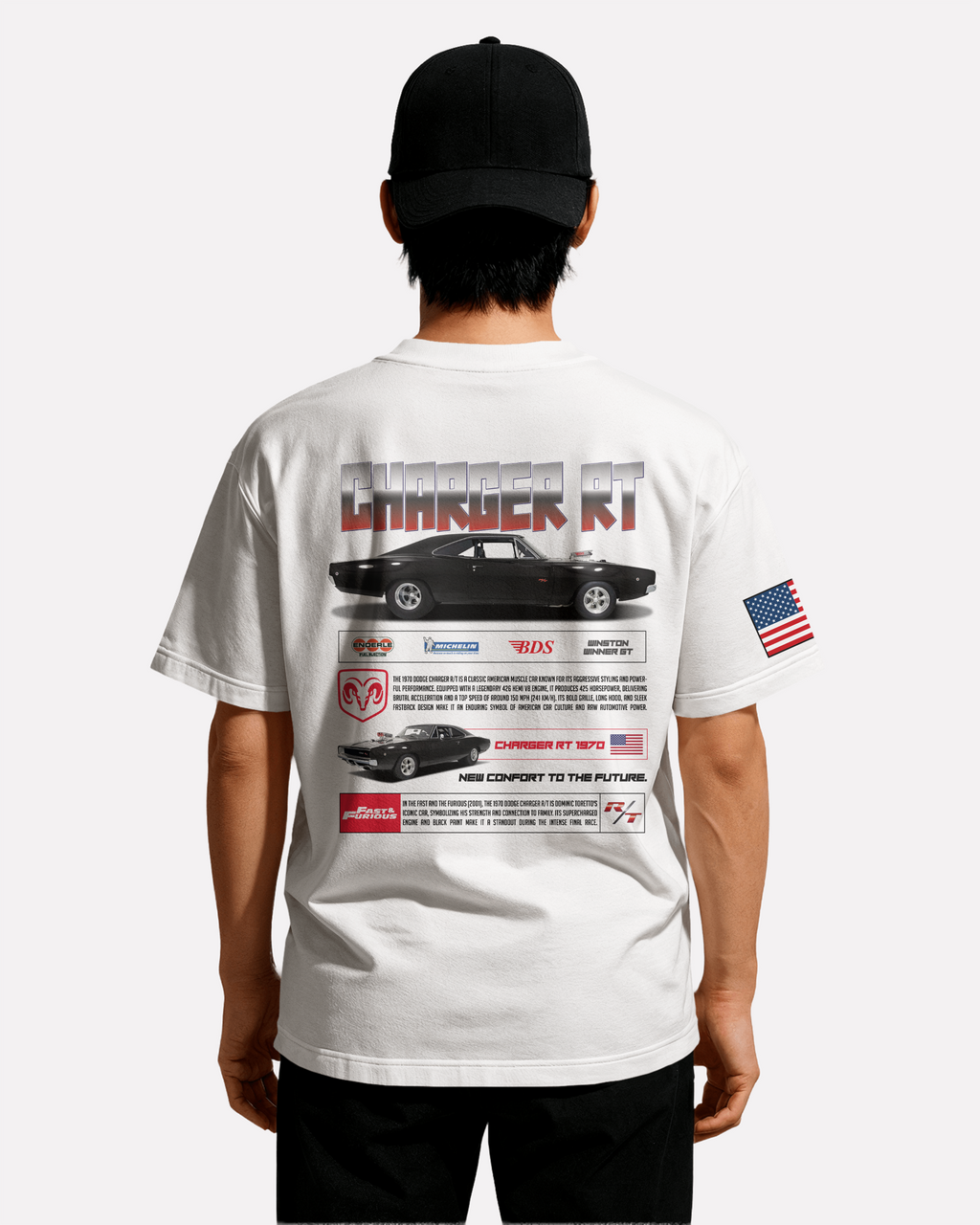 Dodge Charger T-shirt Classic Unisex biała/czarna