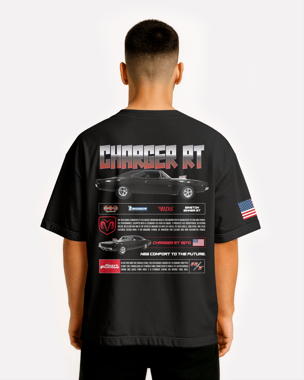 Dodge Charger Oversize T-shirt Unisex biała/czarna