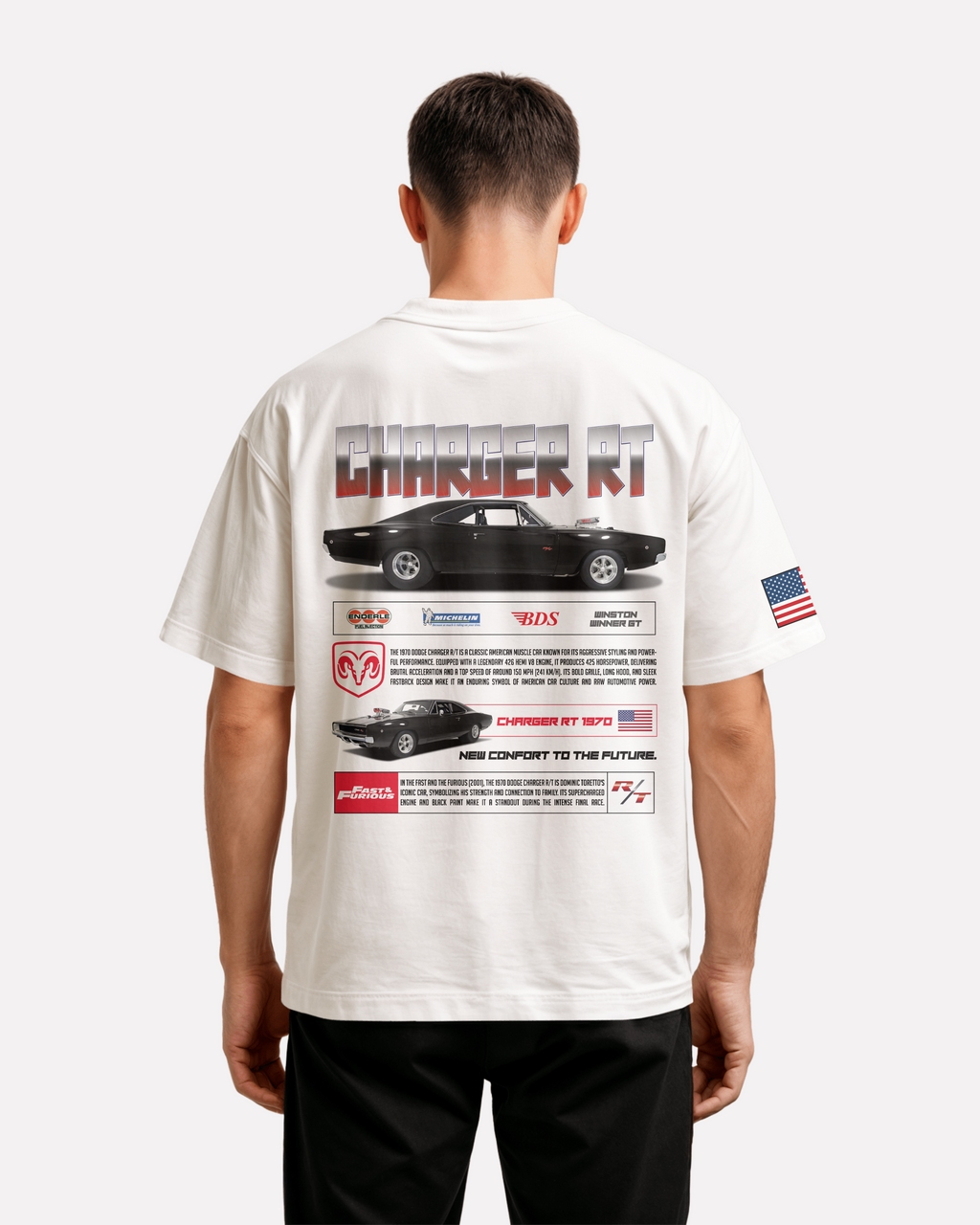 Dodge Charger Oversize T-shirt Unisex biała/czarna