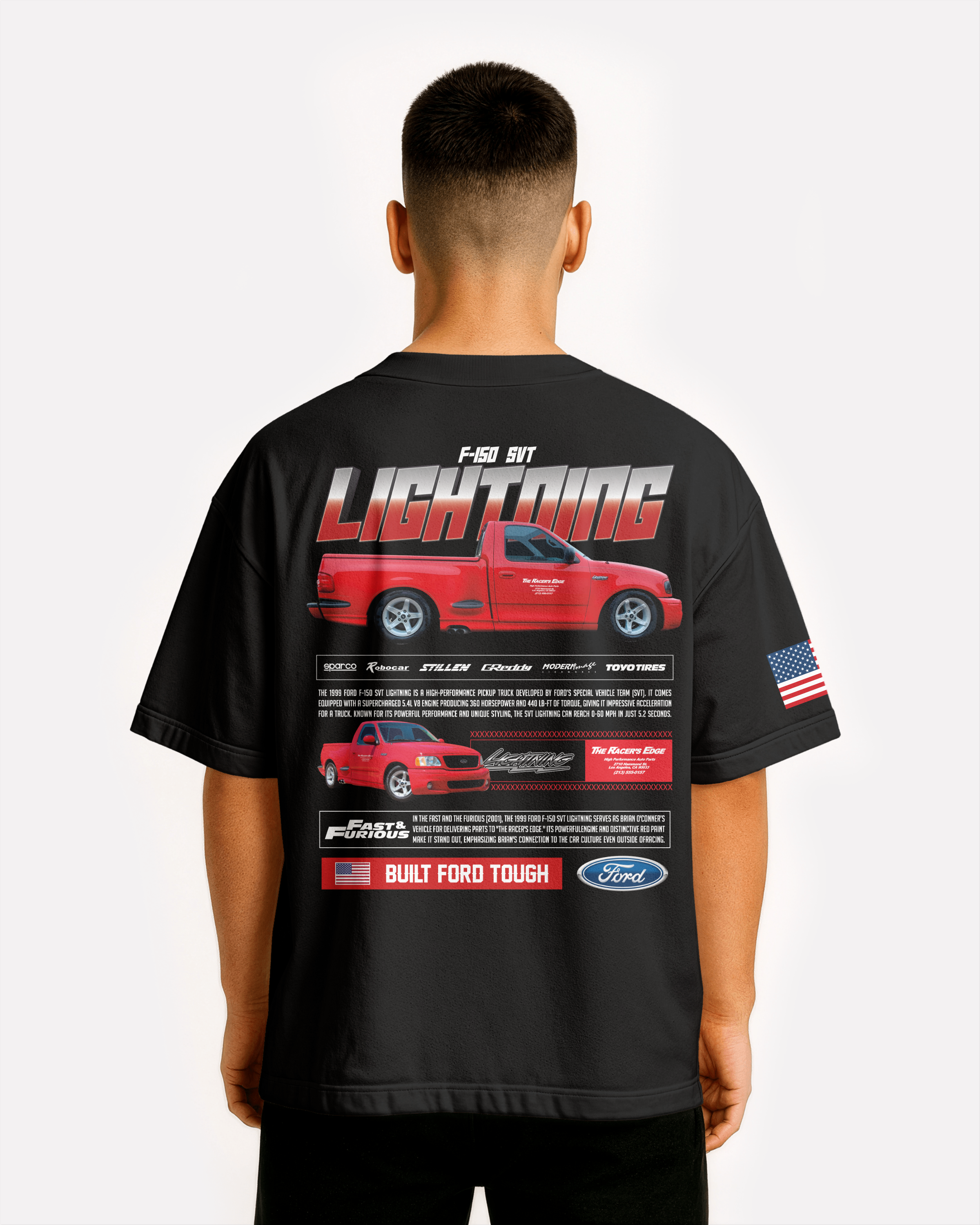 Ford F-150 SVT Lightning Oversize T-shirt Unisex biała/czarna