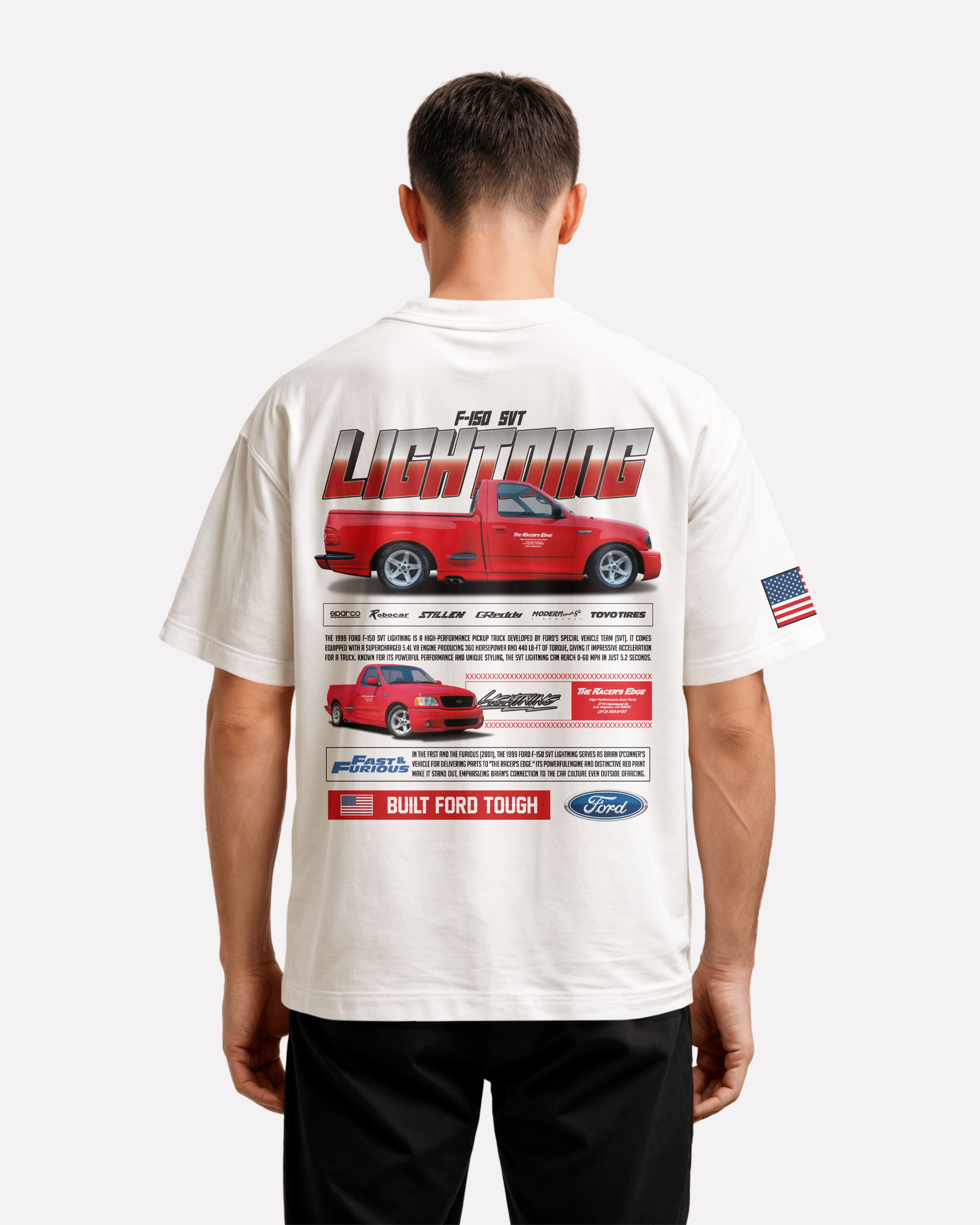 Ford F-150 SVT Lightning Oversize T-shirt Unisex biała/czarna