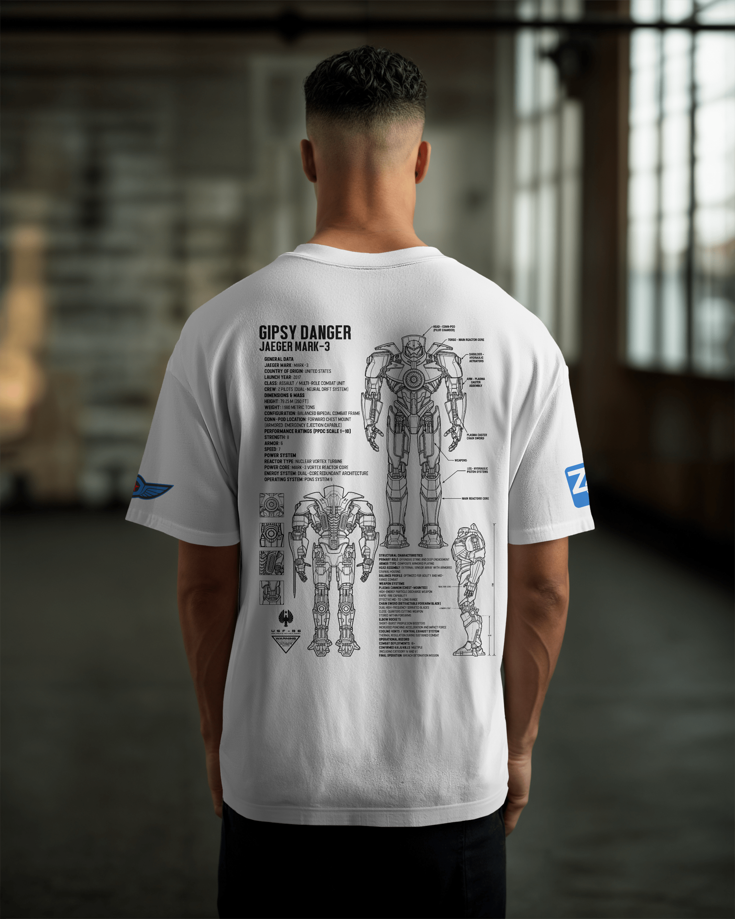 Gipsy Danger Oversize T-shirt Unisex biała/czarna