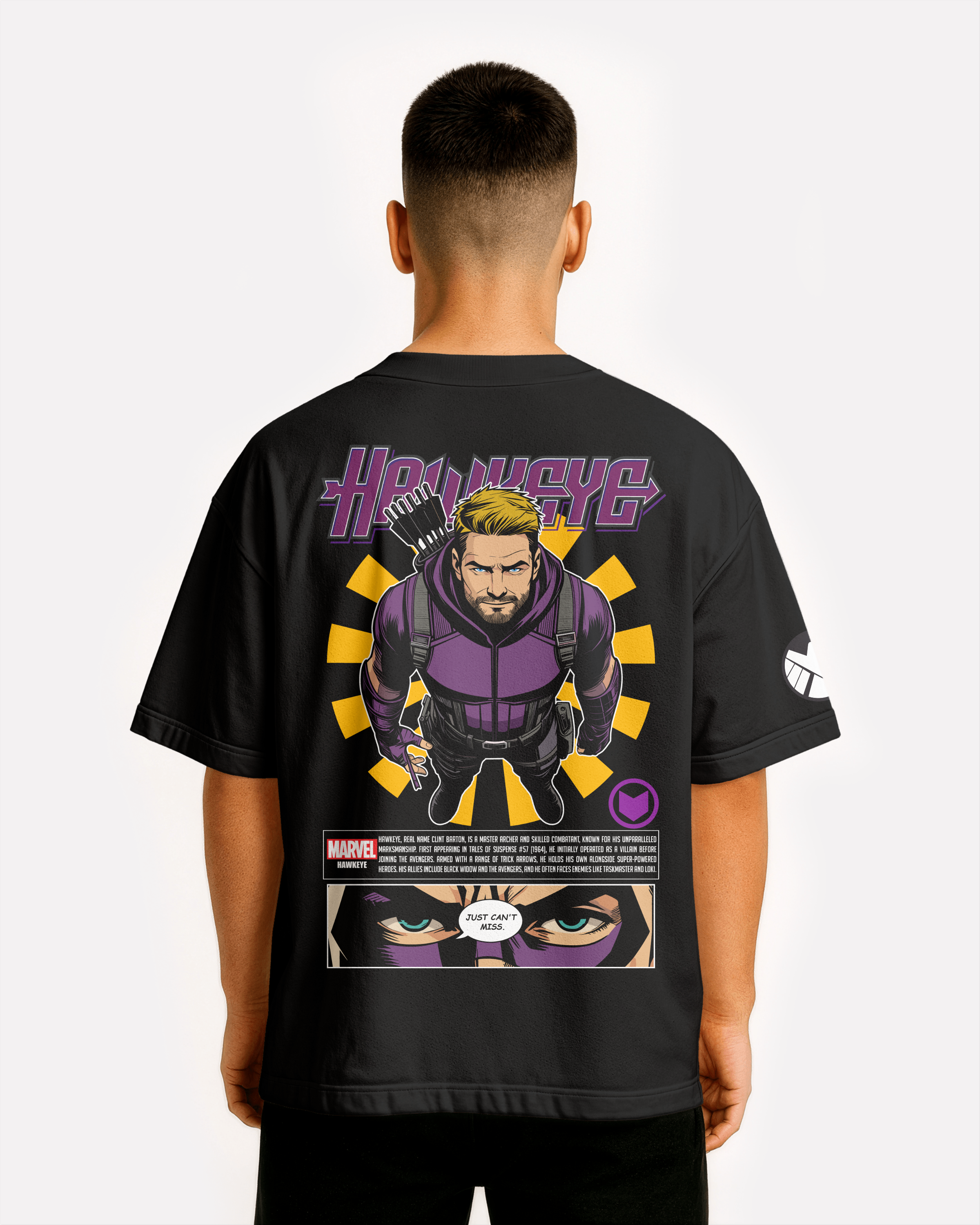 Hawkeye Oversize/Box T-shirt Unisex biała/czarna