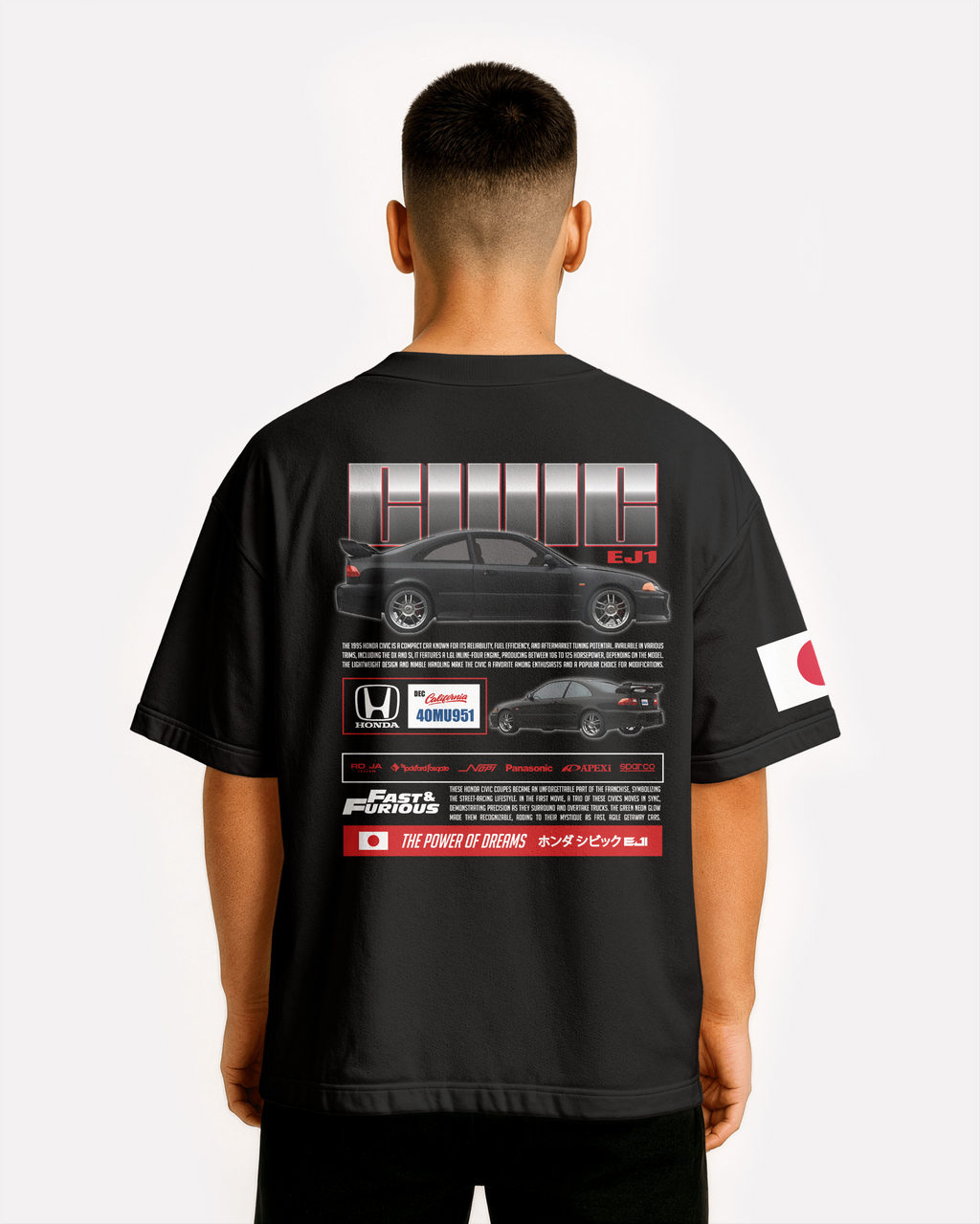 Honda Civic Oversize T-shirt Unisex biała/czarna