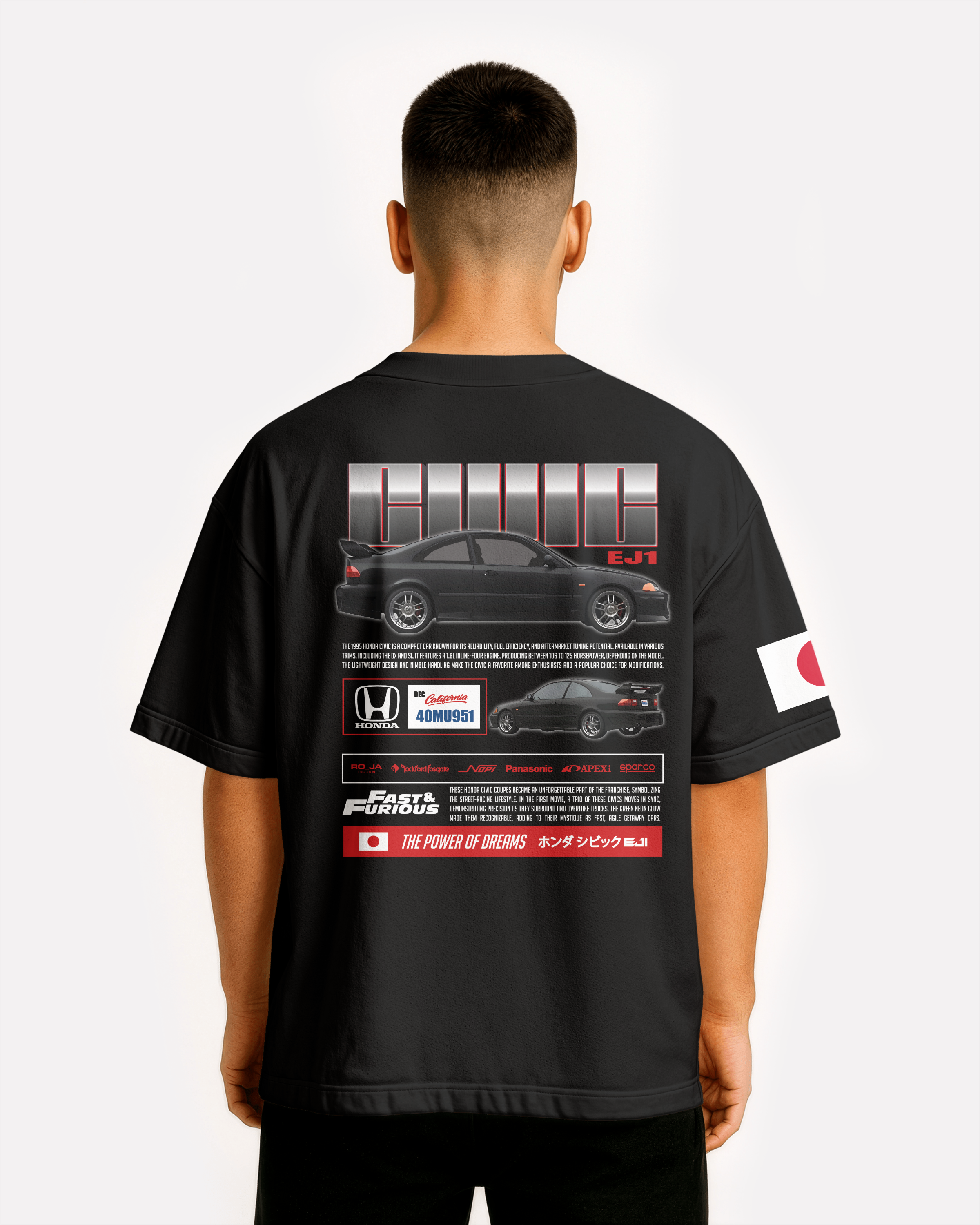 Honda Civic Oversize T-shirt Unisex biała/czarna
