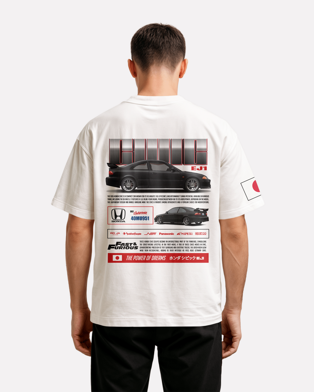 Honda Civic Oversize T-shirt Unisex biała/czarna