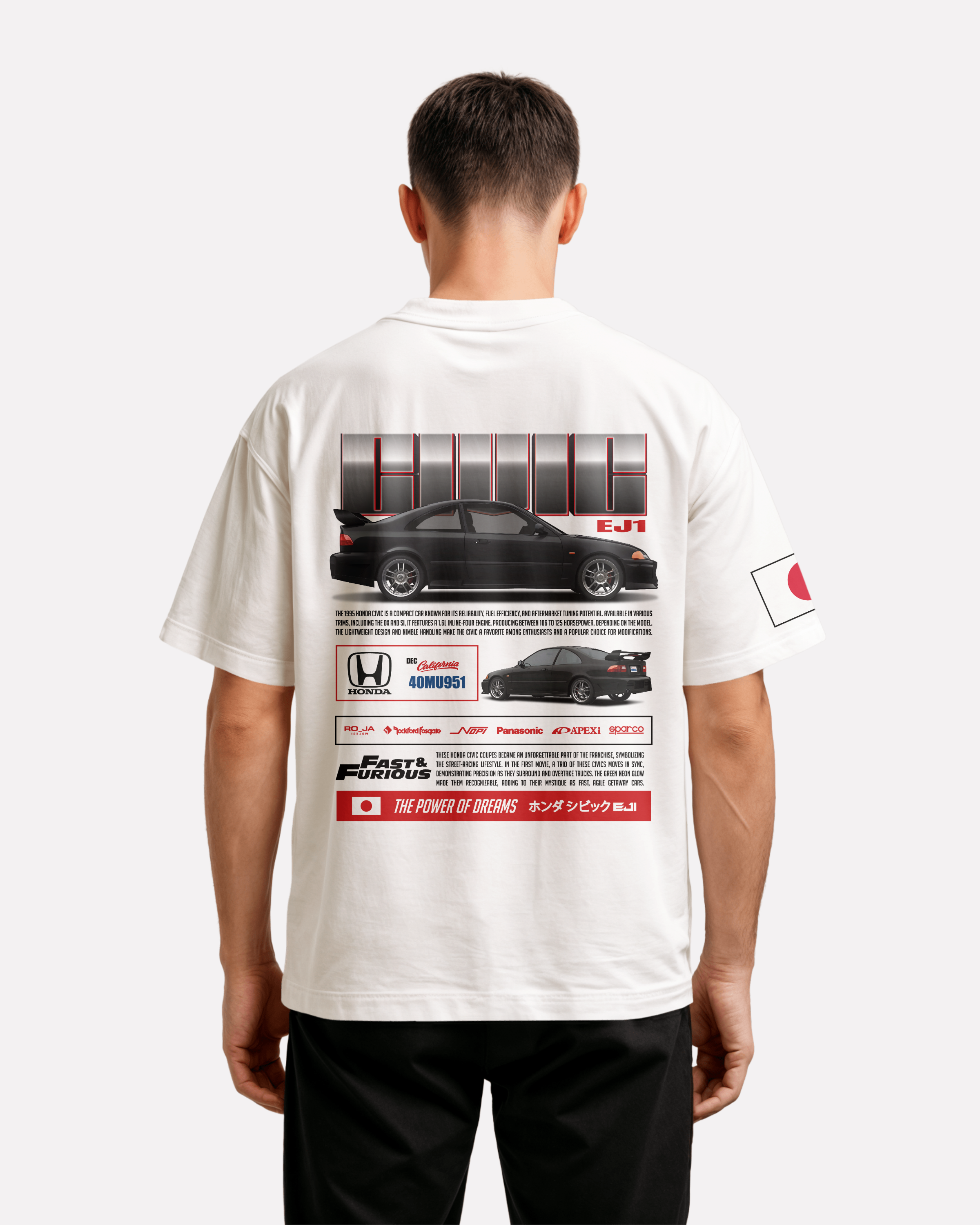 Honda Civic Oversize T-shirt Unisex biała/czarna
