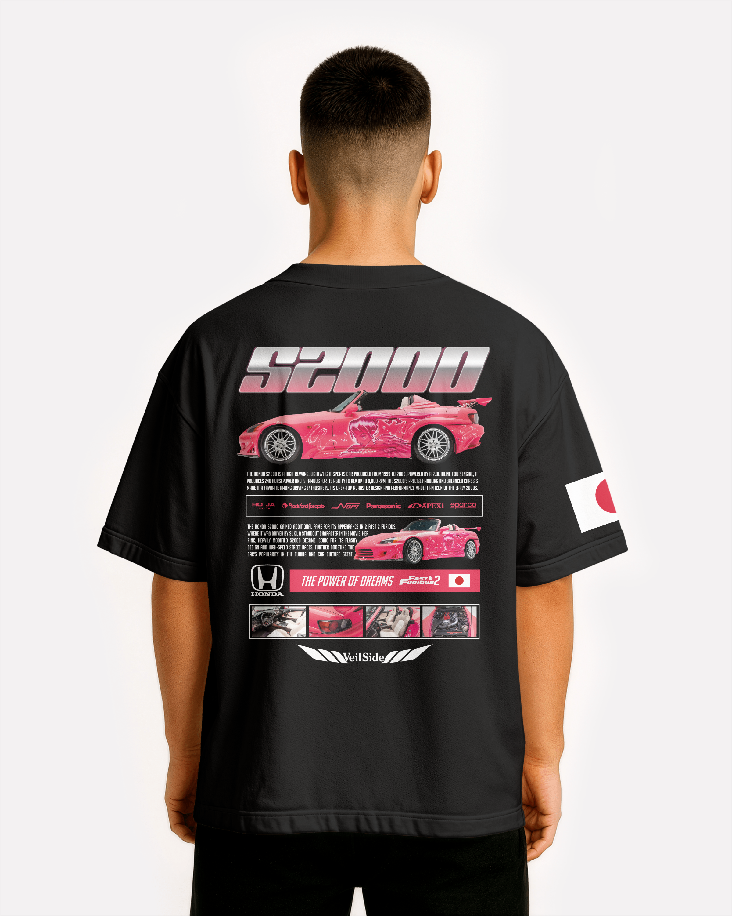 Honda S2000 Oversize T-shirt Unisex biała/czarna