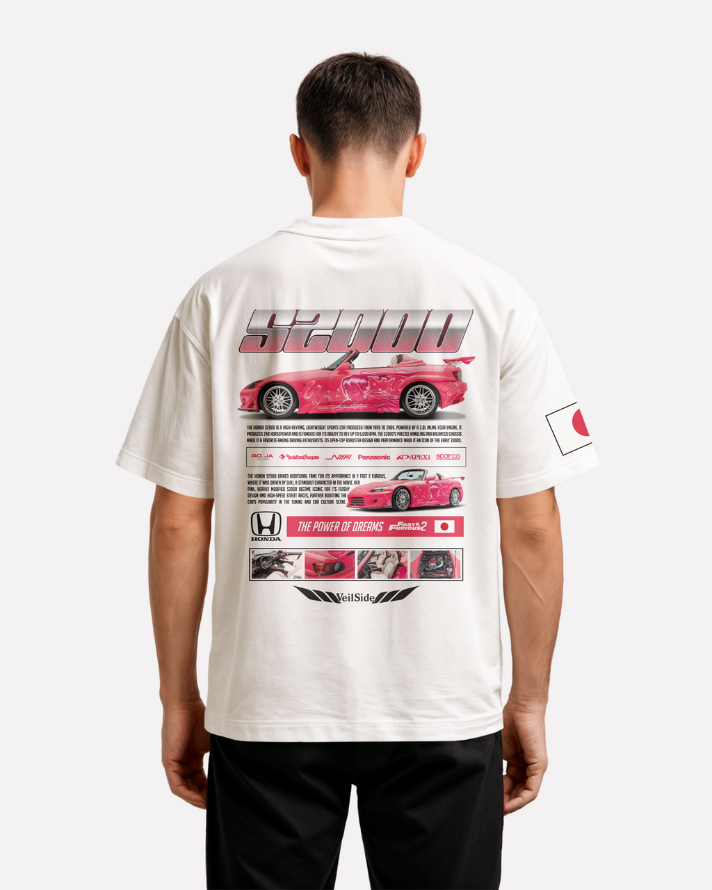 Honda S2000 Oversize T-shirt Unisex biała/czarna
