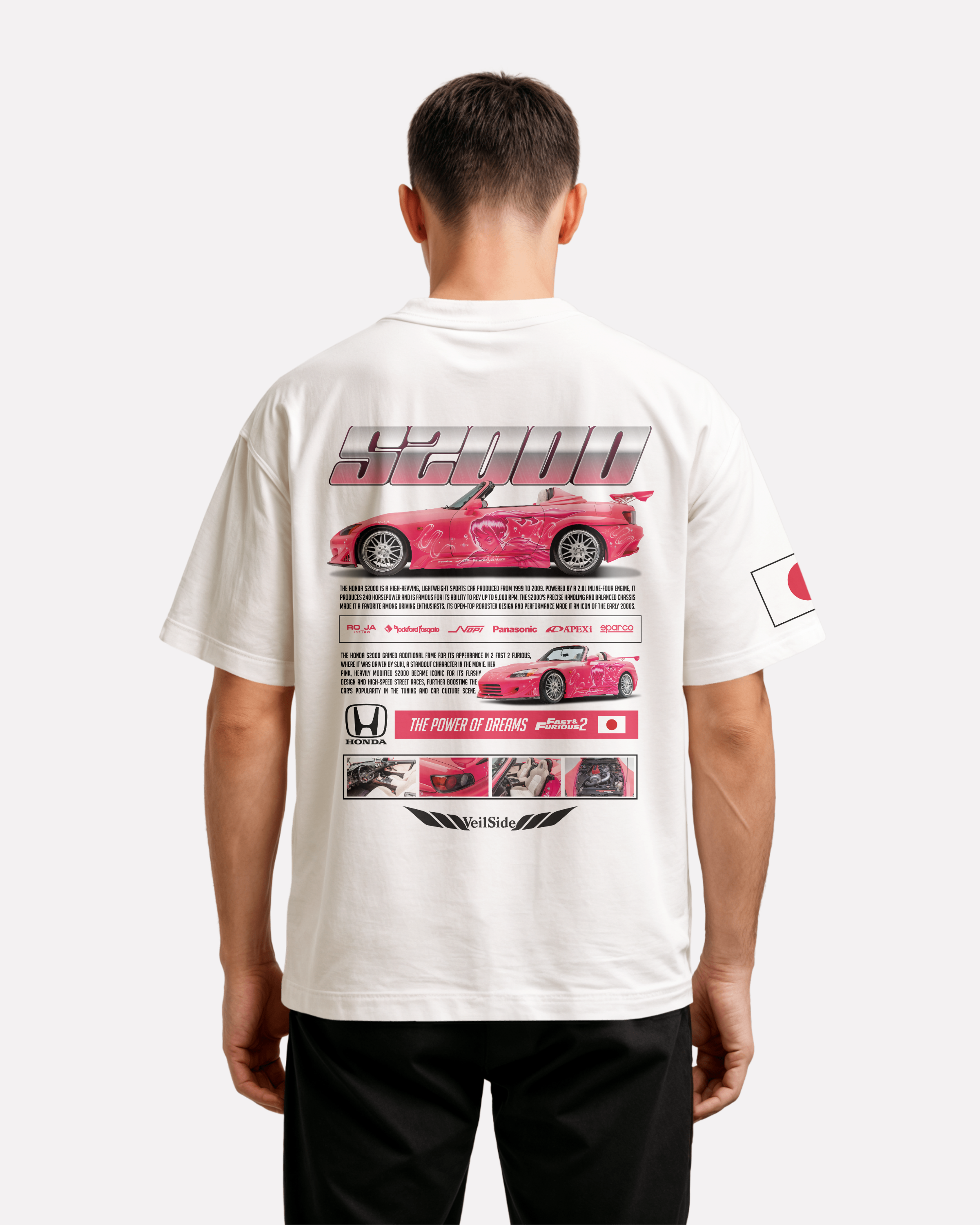 Honda S2000 Oversize T-shirt Unisex biała/czarna