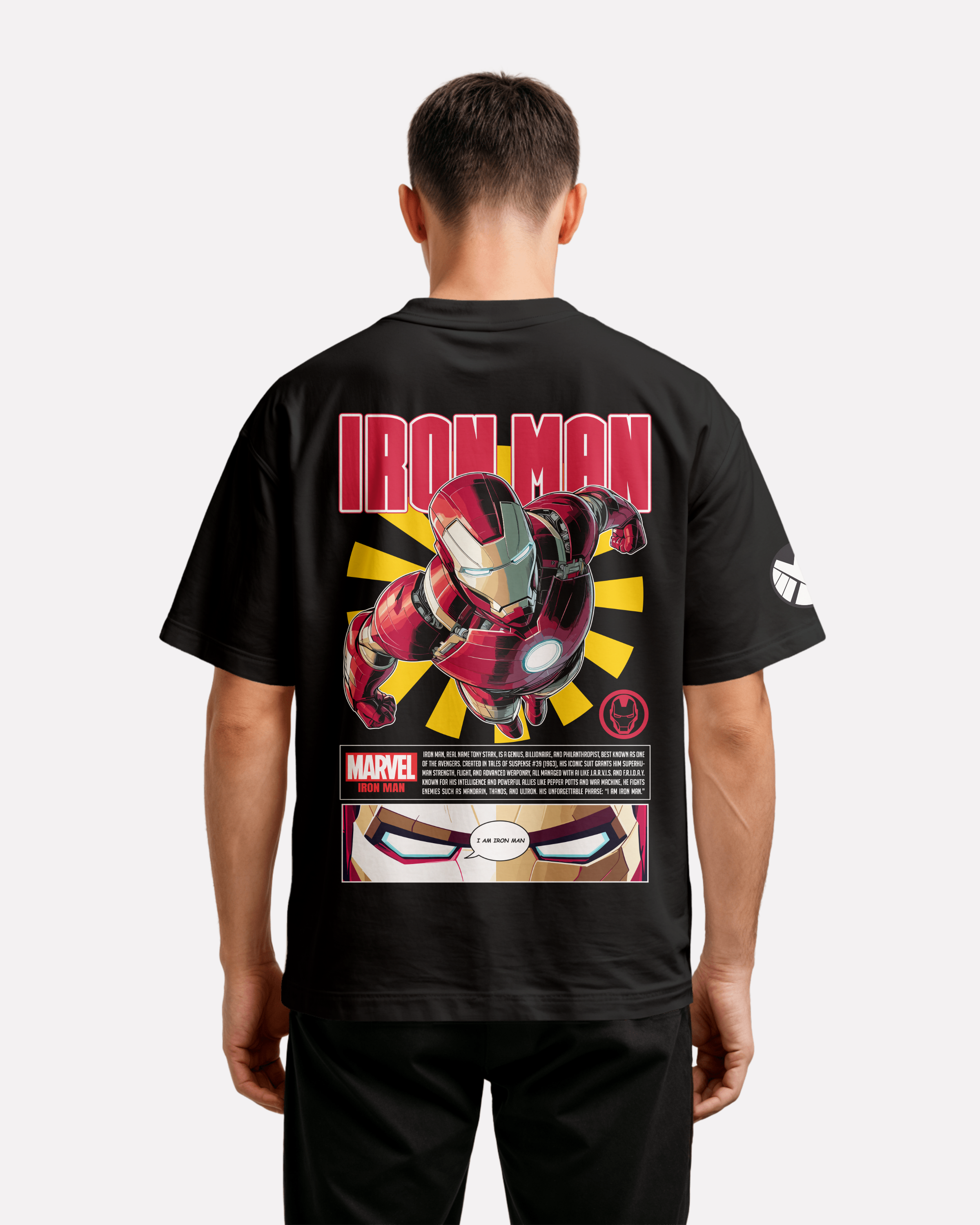 Iron Man Oversize/Box T-shirt Unisex biała/czarna