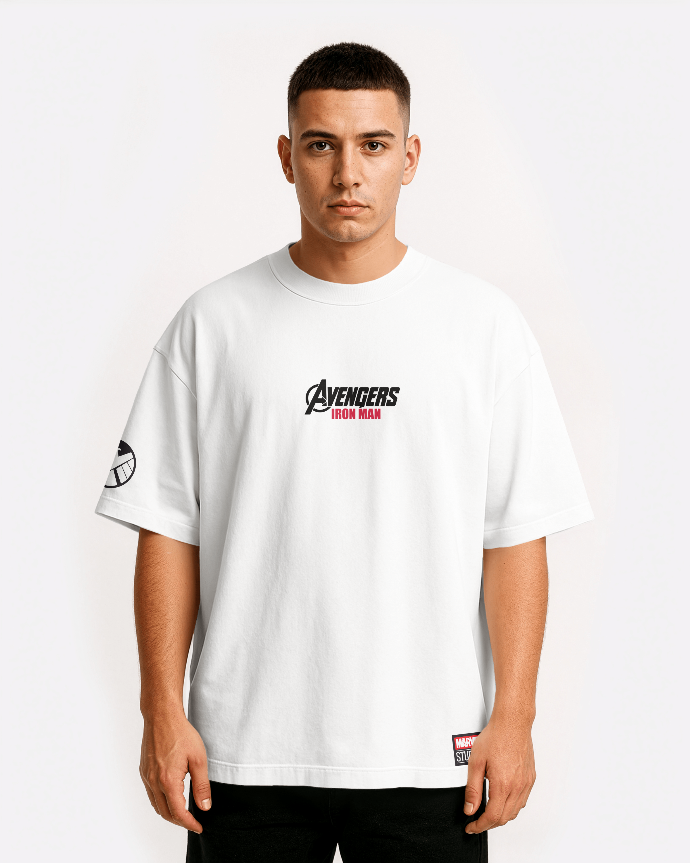 Iron Man Oversize/Box T-shirt Unisex biała/czarna