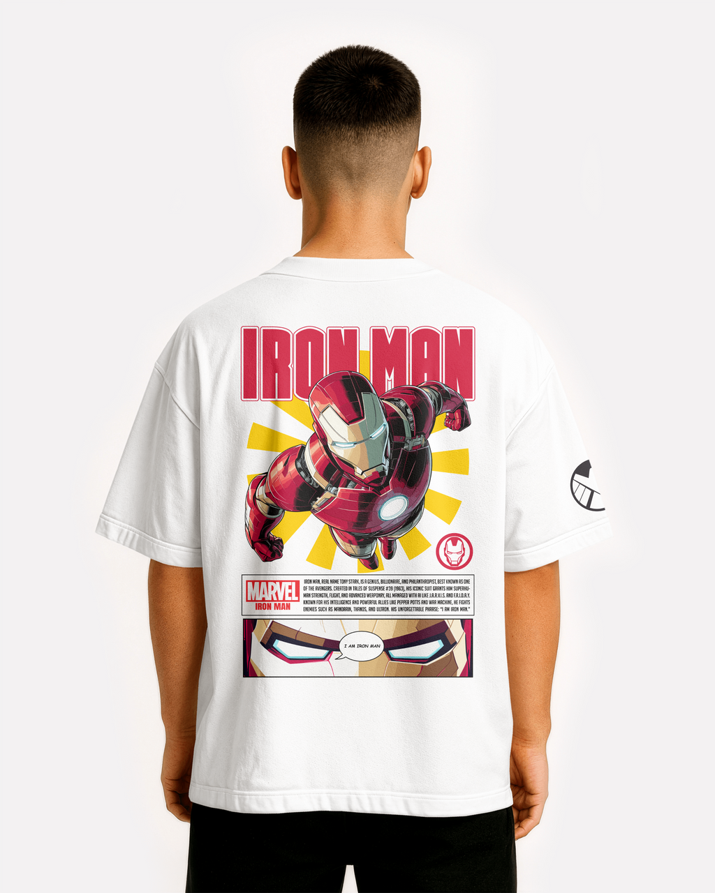 Iron Man Oversize/Box T-shirt Unisex biała/czarna